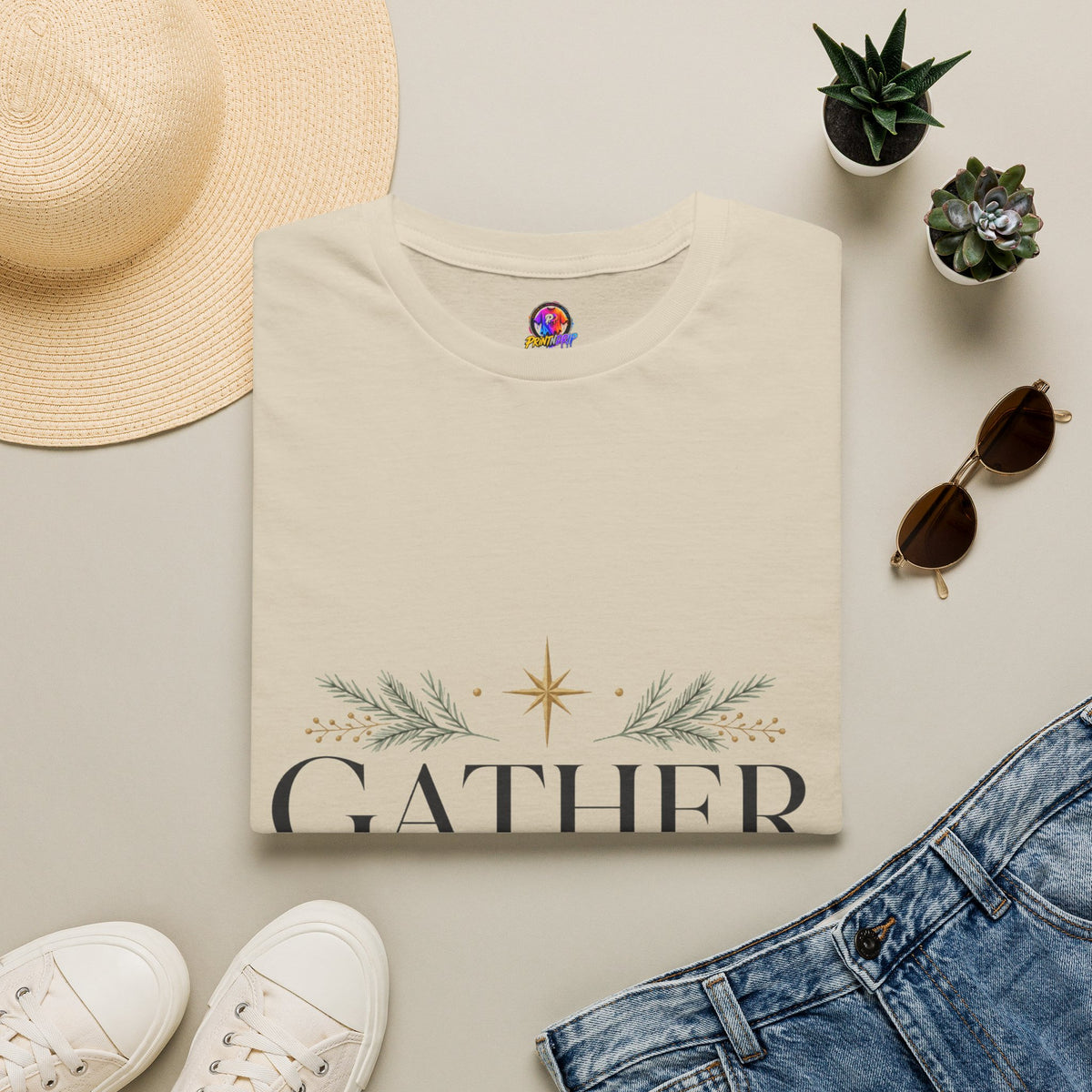 Gather in Grace T-Shirt — Elegant Holiday Floral Typography Tee