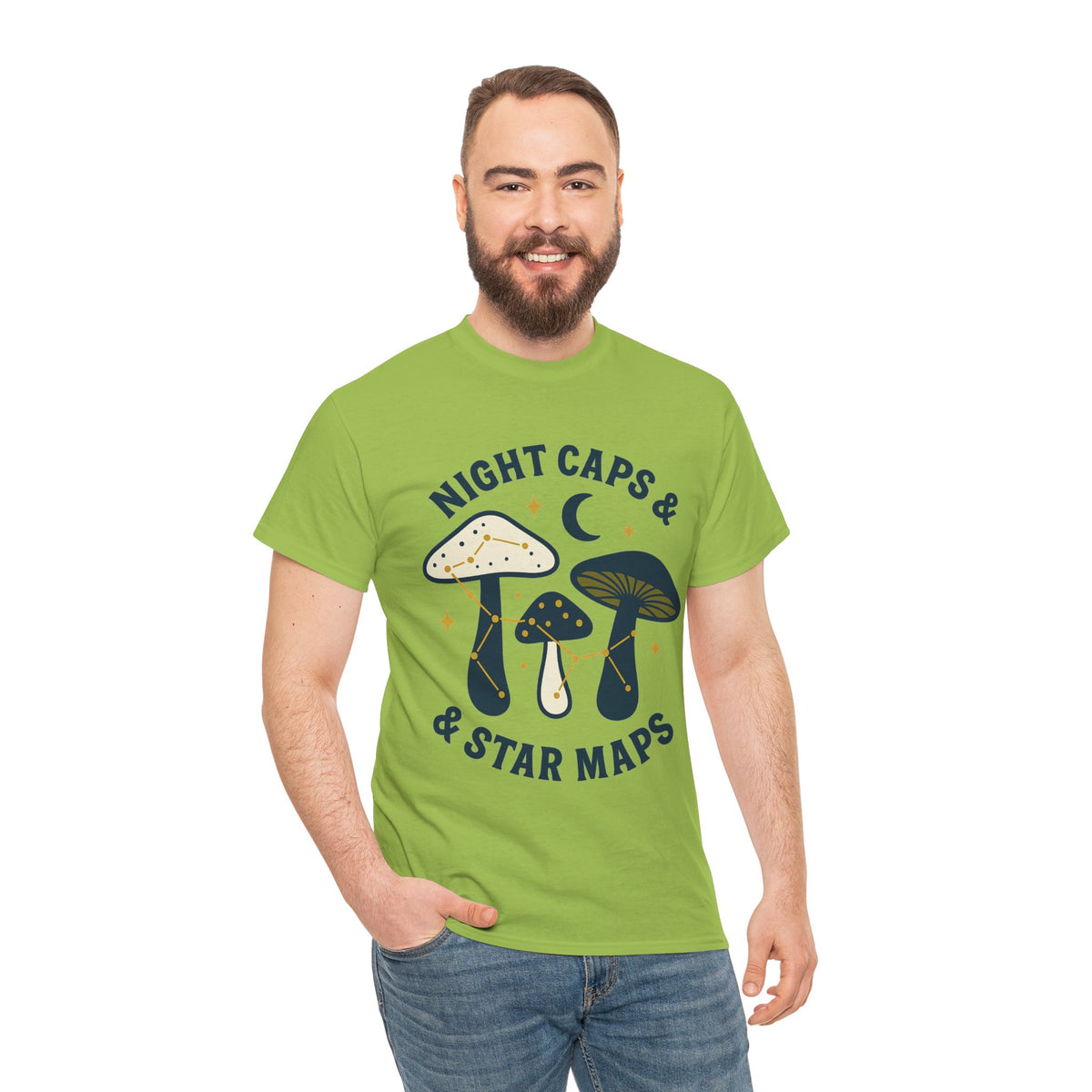 Mushroom Night Cap Tee — 'Night Caps & Star Maps' Graphic T-Shirt - Trending Now - September 2026