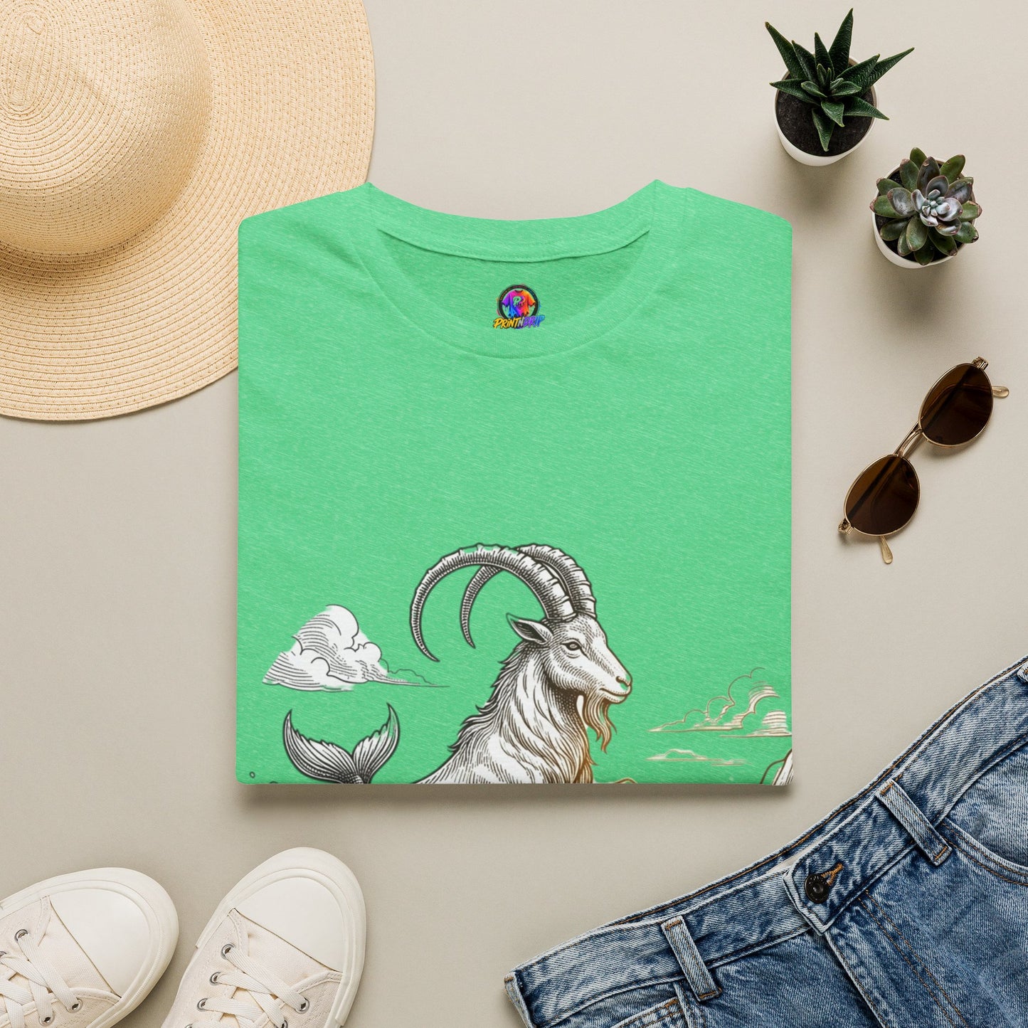 Capricorn Goat-Mermaid T-Shirt — Mythical Sea Goat Zodiac Tee