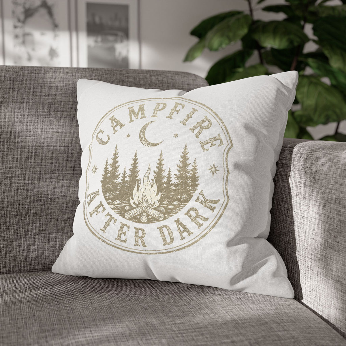 Campfire After Dark Decorative Pillowcase Milo Bailey Dog Dad Mom — Outdoor Rustic Woodland Accent