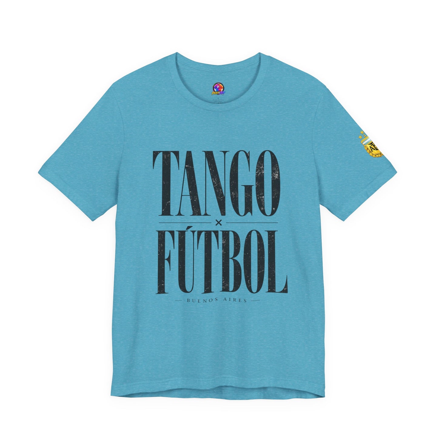 Argentina - Tango y Fútbol Graphic Tee - Bold Serif Soccer & Dance Shirt