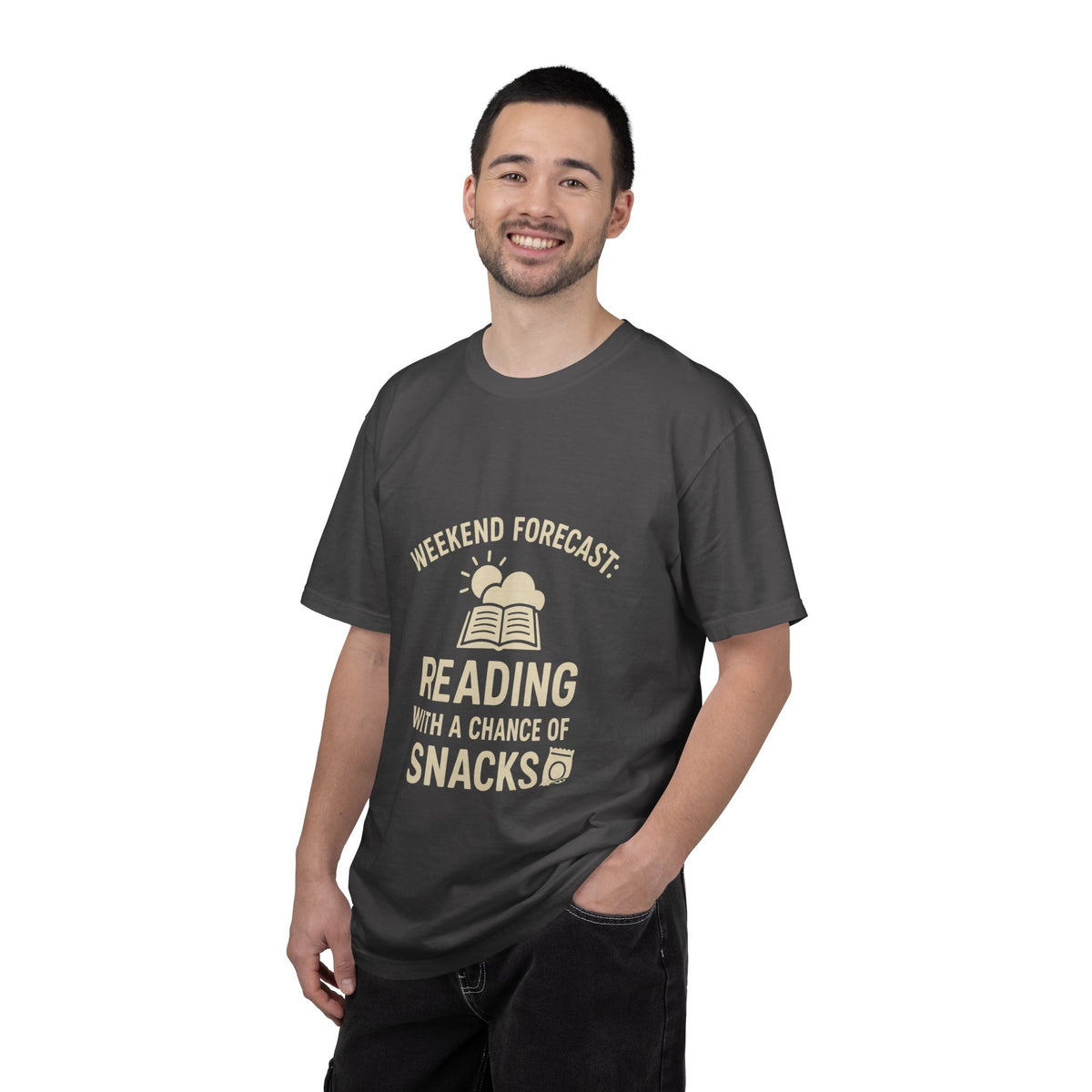 Reading & Snacks T-Shirt — "Weekend Forecast: Reading with a Chance of Snacks" - Trending Now - October 2026