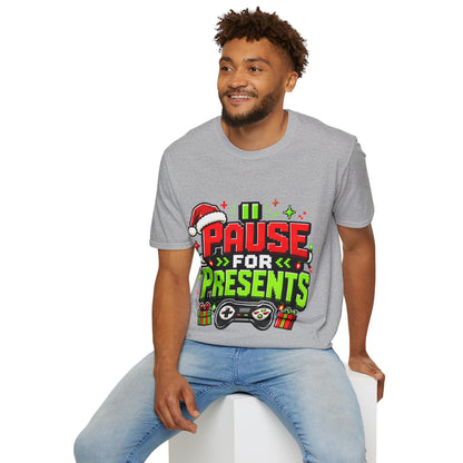 T-Shirt — "Pause for Presents" Christmas Gamer Tee