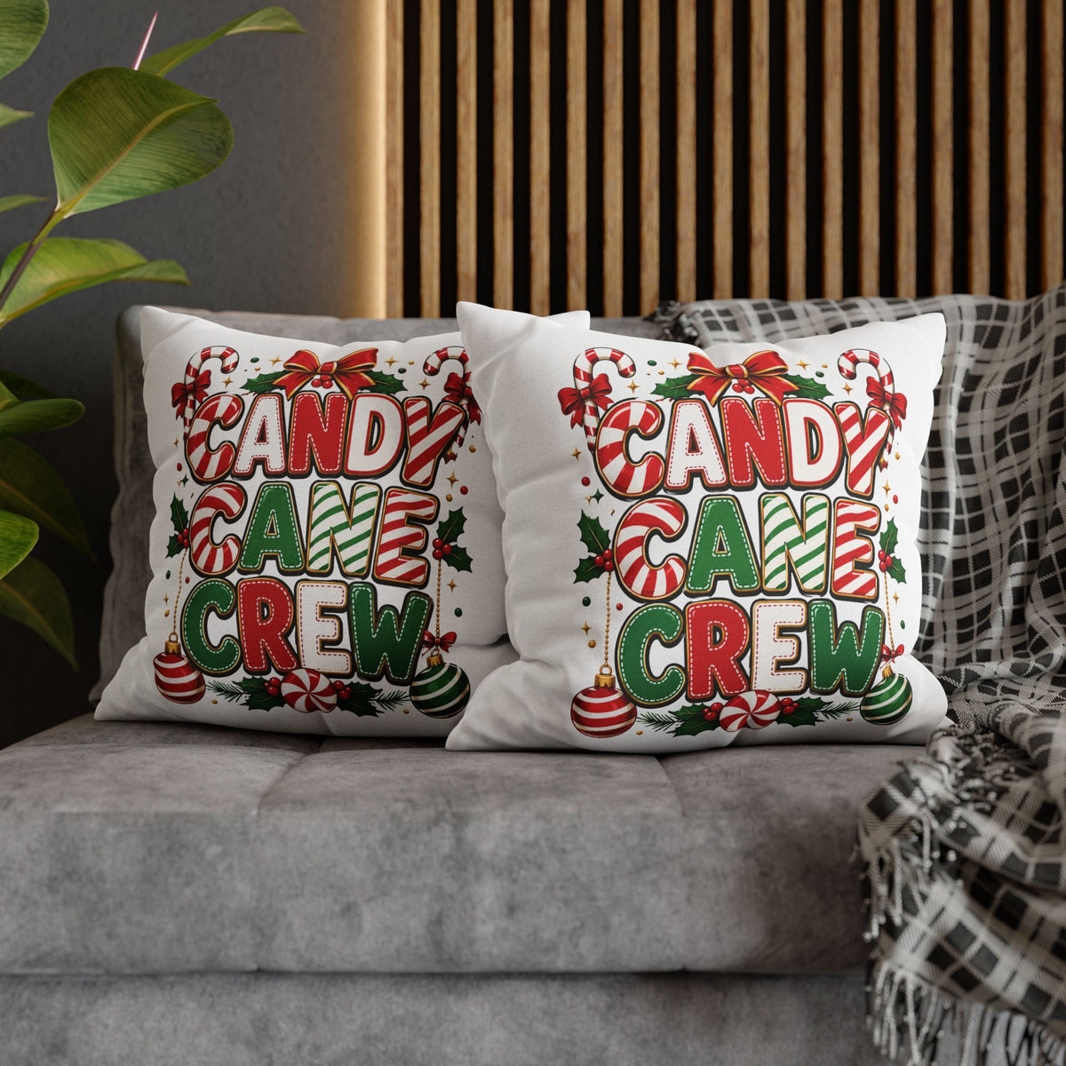 Christmas Candy Cane Crew Holiday Pillowcase — Festive Christmas Decorative Throw