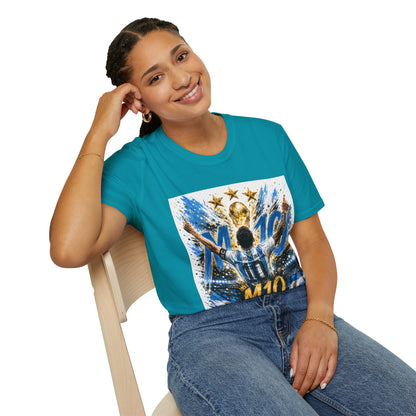 Argentna  Soccer M10 Champion T-Shirt — Gold Trophy & Stars Football Fan Tee