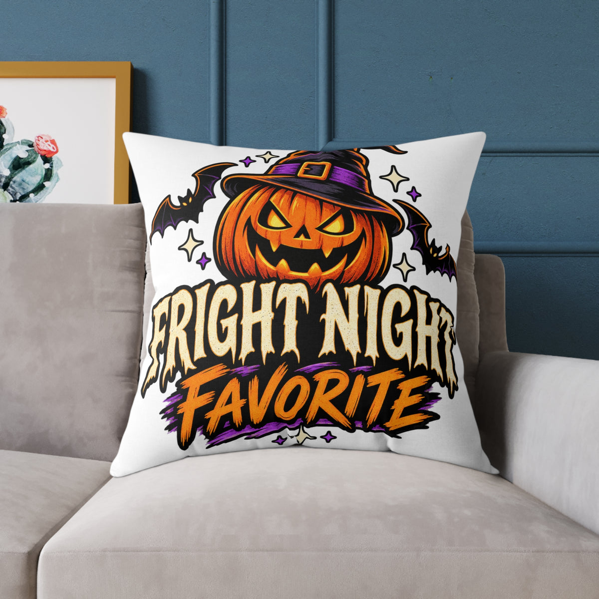 Halloween Pumpkin 'Fright Night Favorite' Square Pillow