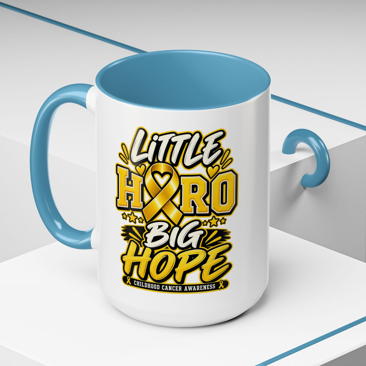 Little Hero Big Hope Coffee Mug — Childhood Cancer Awareness Accent Mug (11/15 oz)