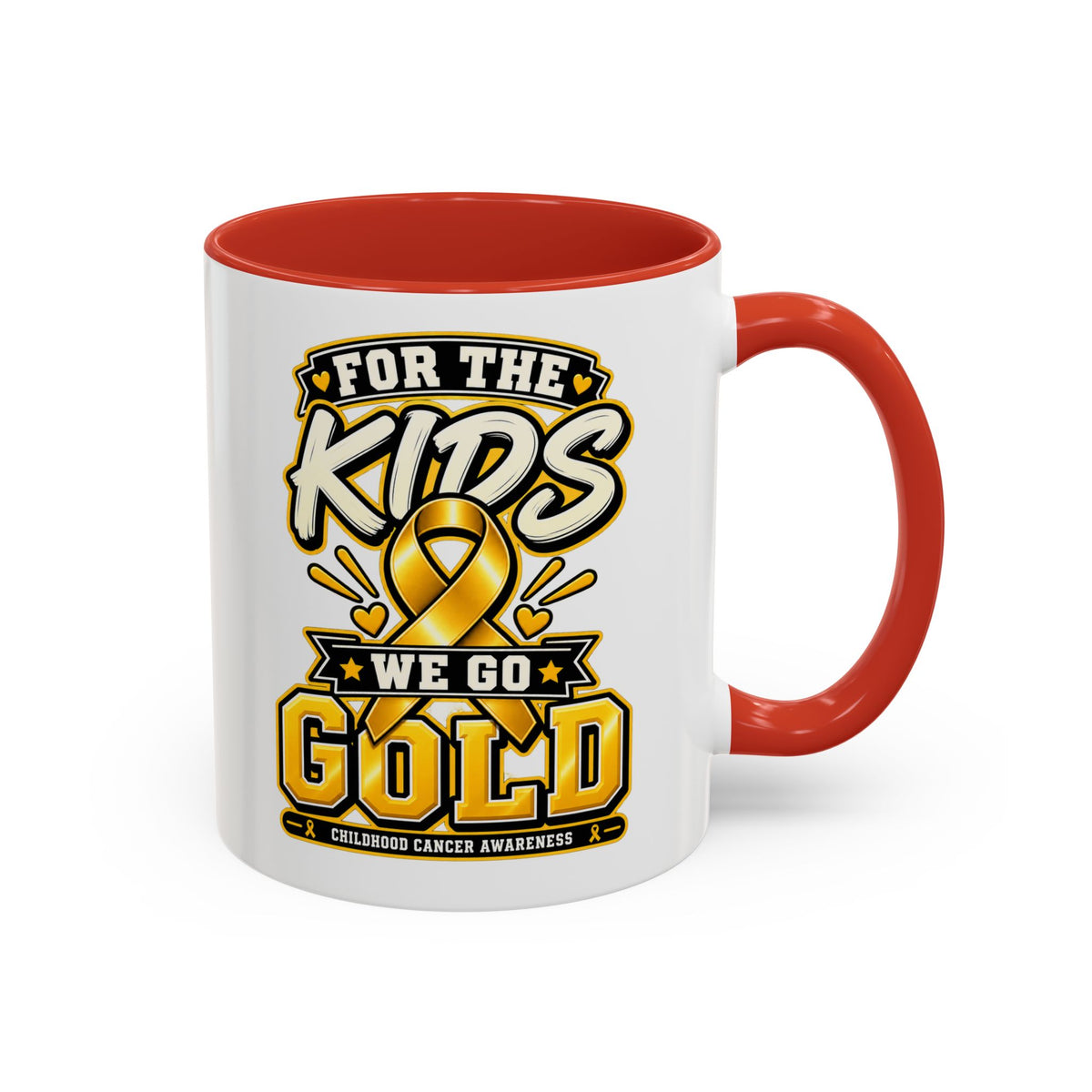 For The Kids We Go Gold Accent Coffee Mug — Childhood Cancer Awareness 11/15oz
