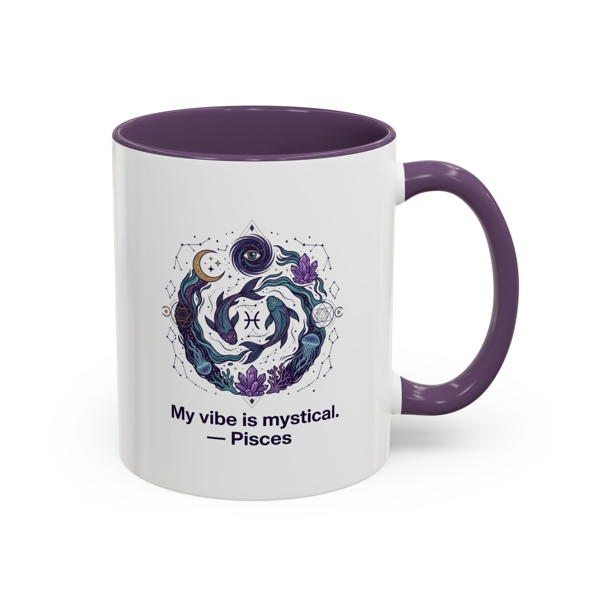 Pisces Zodiac Coffee Mug — "My vibe is mystical" Accent Ceramic Mug