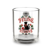 Christmas Glass Mug 10 oz Glass Mug - "Feline Festive" Holiday Cat Christmas Coffee Cup, 10oz
