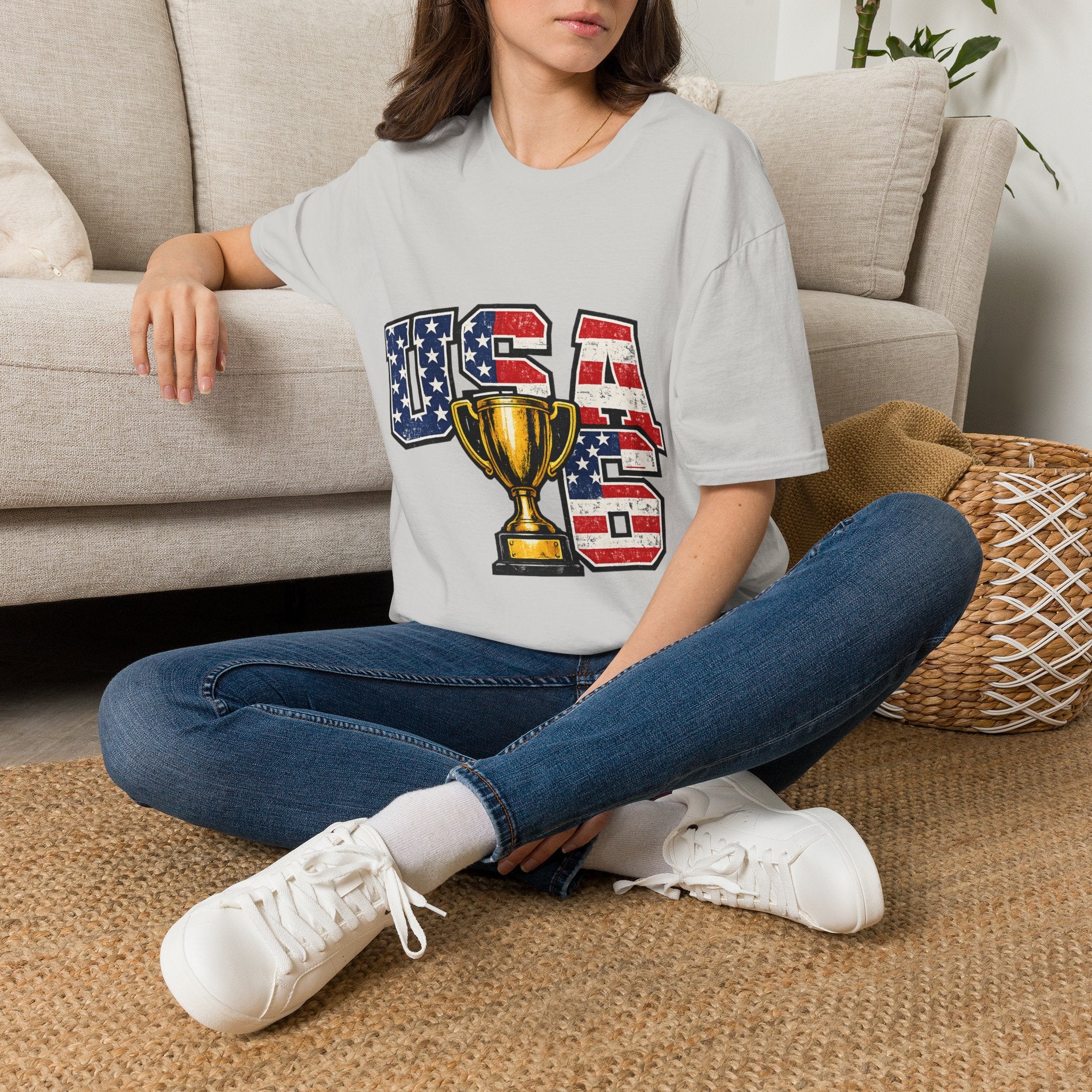 USA Trophy T-Shirt — Patriotic American Flag Graphic Tee