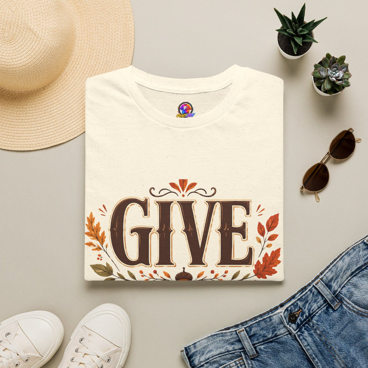 Thanksgiving T-Shirt Give Thanks T-Shirt — Autumn Thanksgiving Graphic Tee