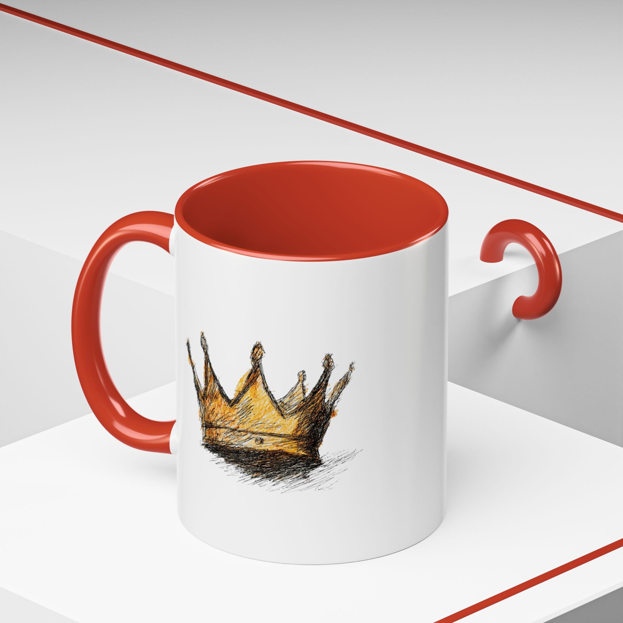 Royal Crown Accent Coffee Mug — Hand-Sketched Gold Crown Design