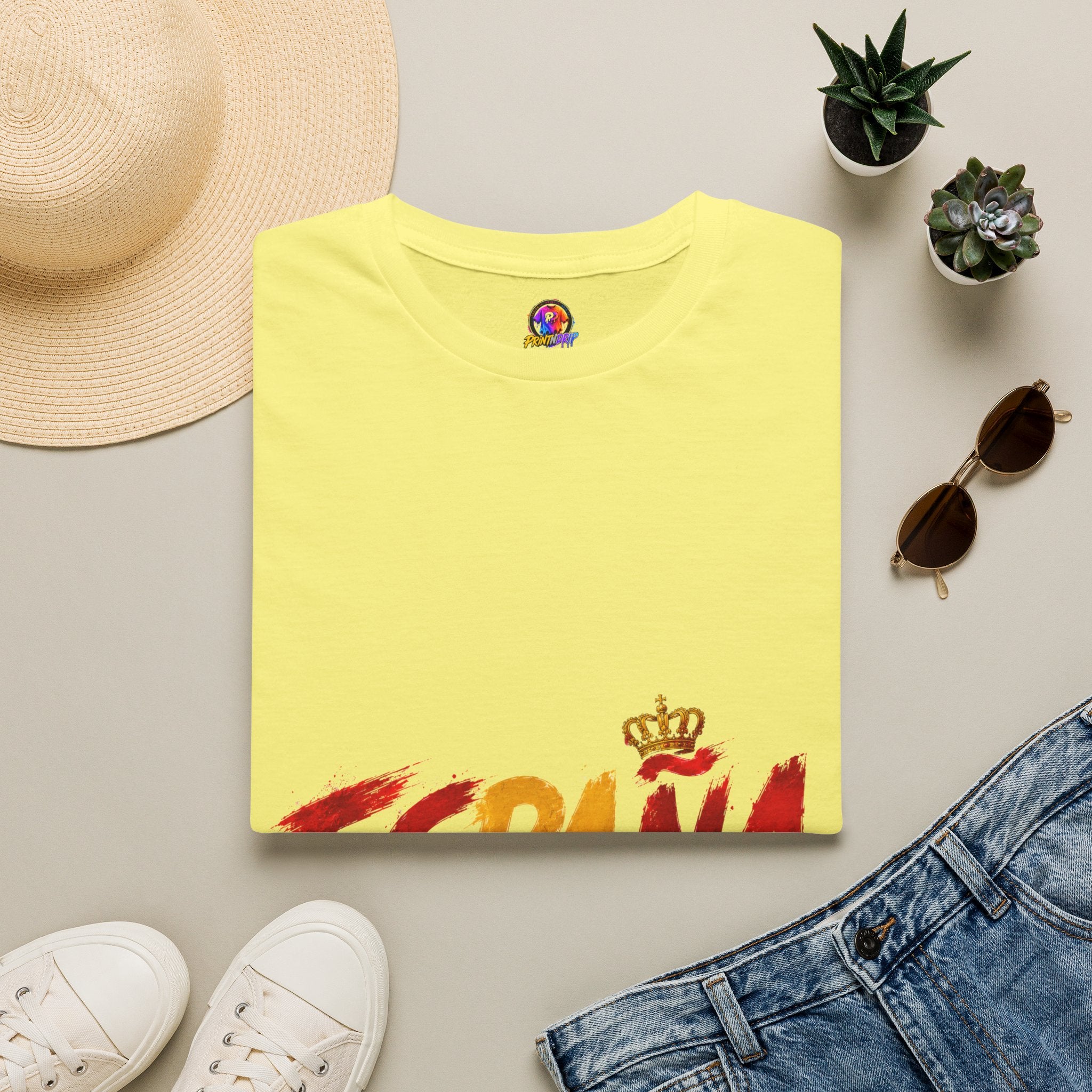 Spain  Graphic T-Shirt — Spanish Flag Brushstroke Design with Crown