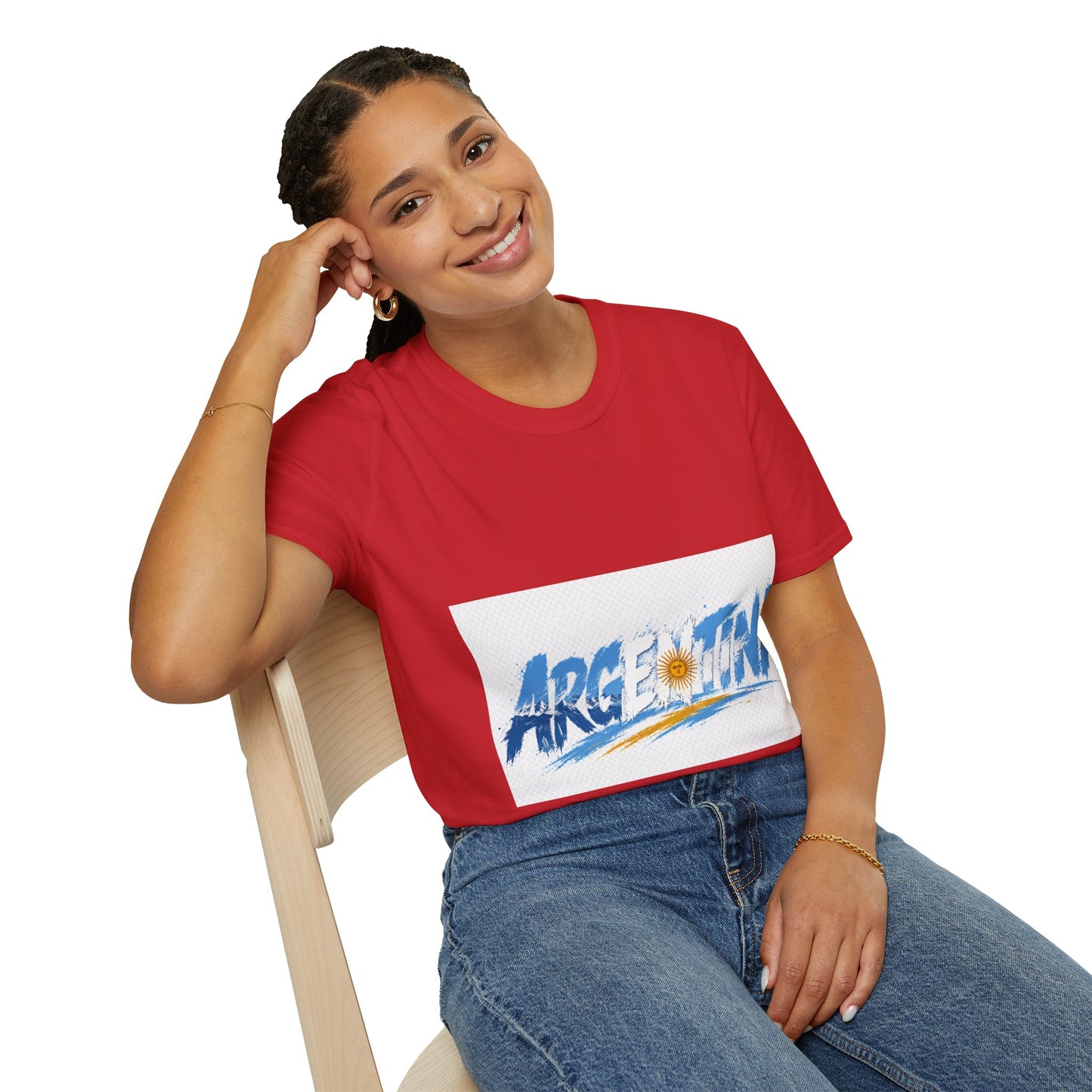 Argentina Graphic T-Shirt — Argentina Typography Tee with Sun & Flag Colors