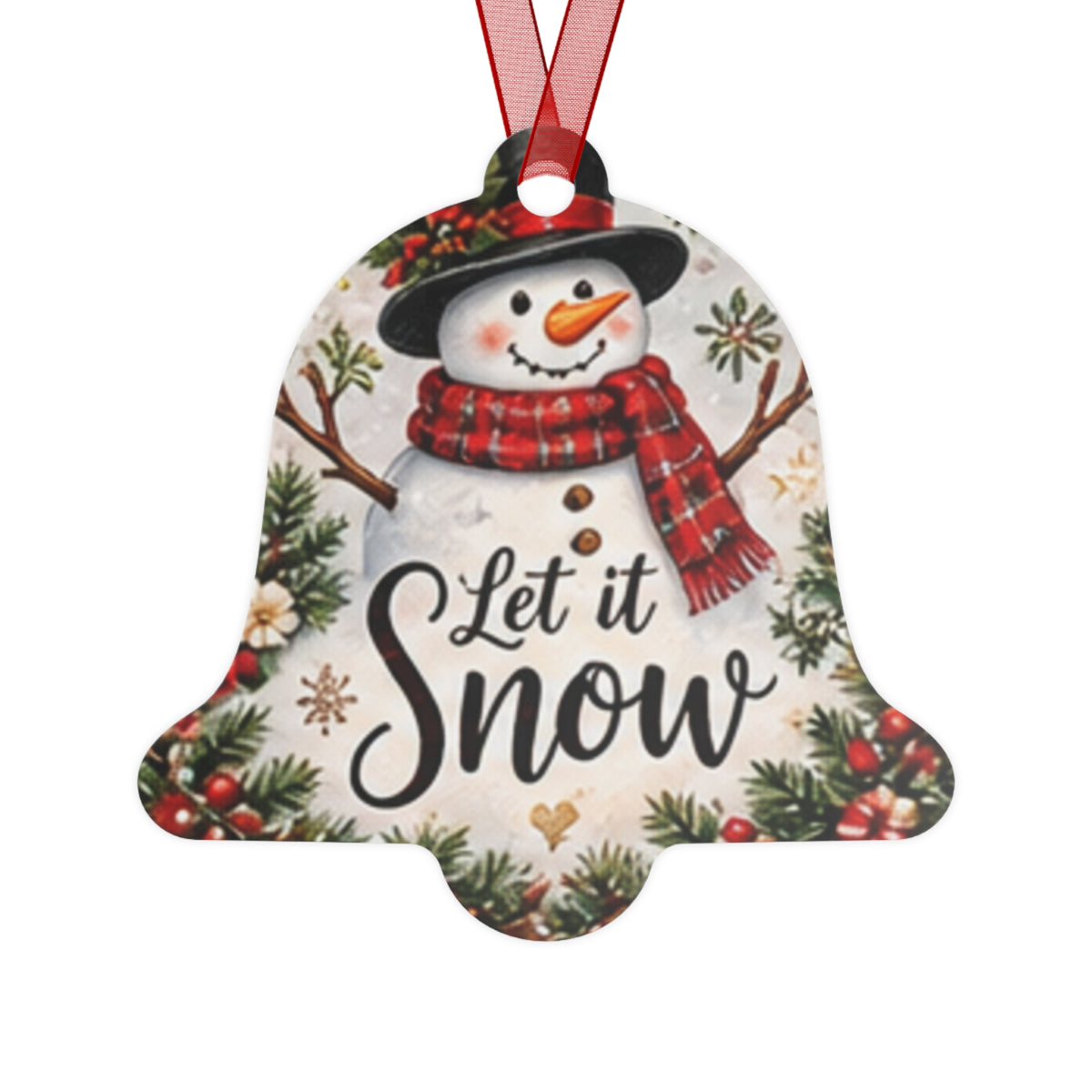Let It Snow Metal Ornament – Bell-Shaped Snowman Holiday Decoration