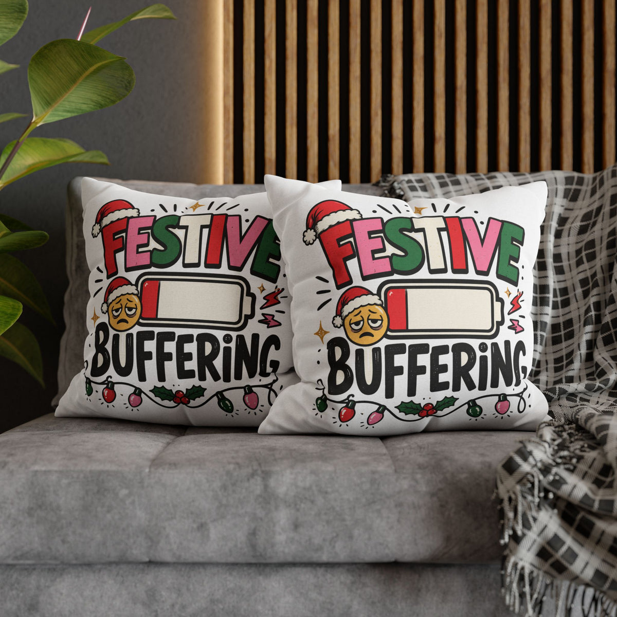 Festive Buffering Holiday Pillowcase —Modern Day Christmas   Funny Christmas Decorative Throw Pillow Cover