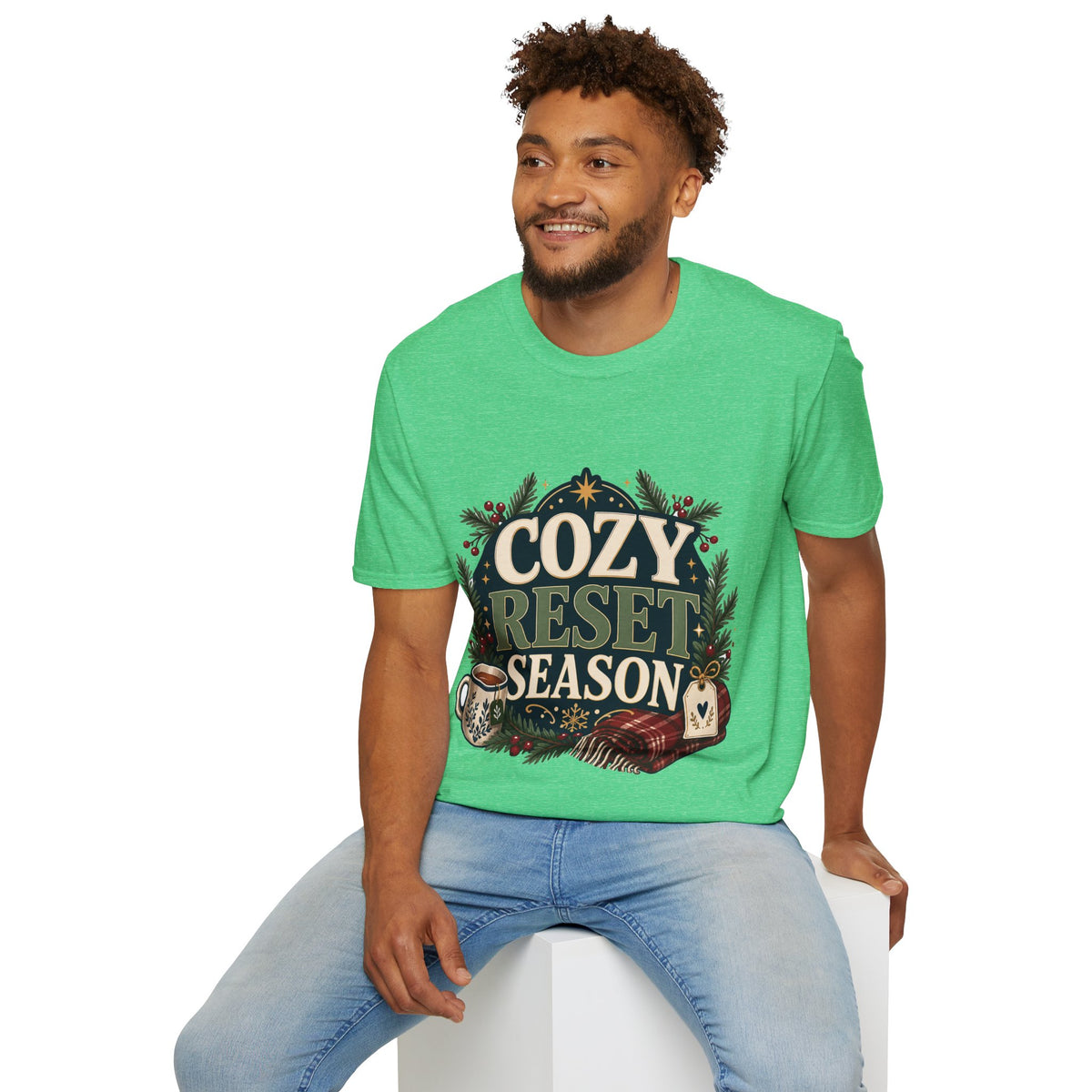 Cozy Reset Season T‑Shirt — Holiday Cozy Cabin Graphic Tee