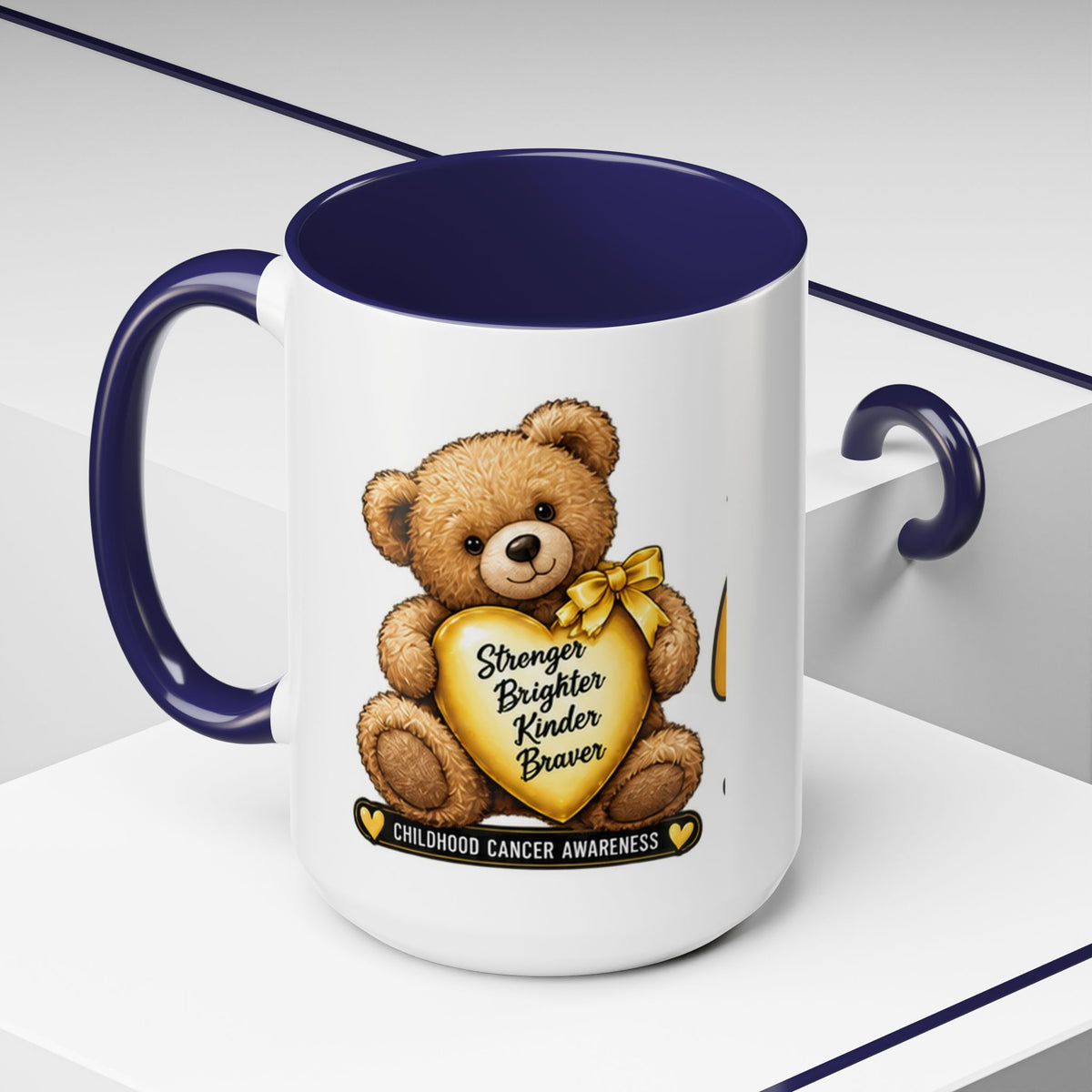 Gold Ribbon Teddy Bear Childhood Cancer Awareness Accent Mug (11/15oz)