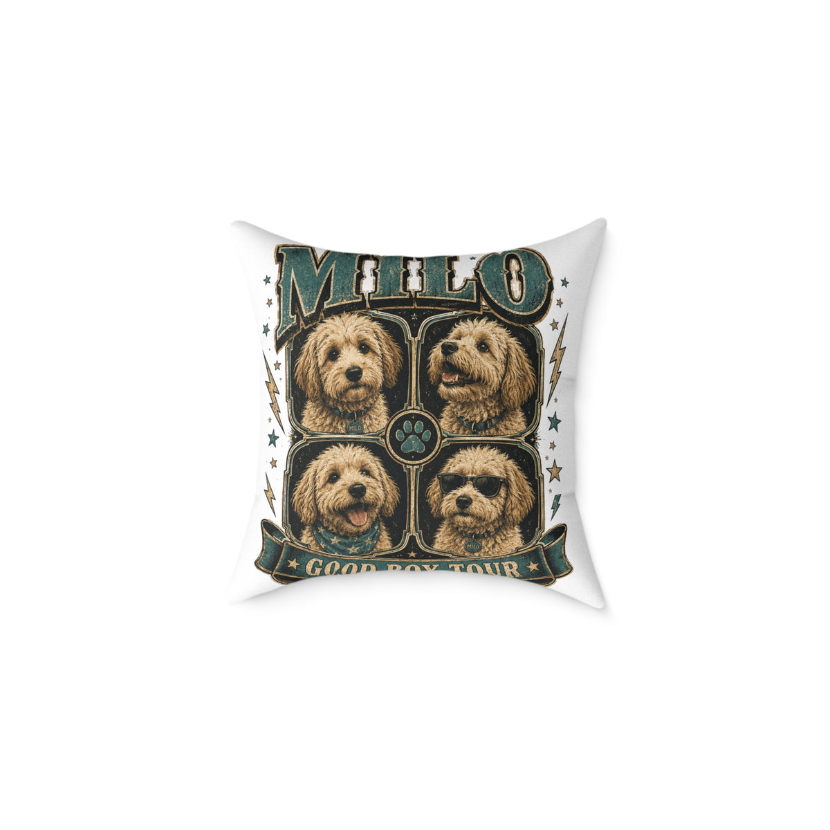 Milo 'Good Boy Tour' Square Canvas Pillow — Dog Portrait Decorative Throw Pillow