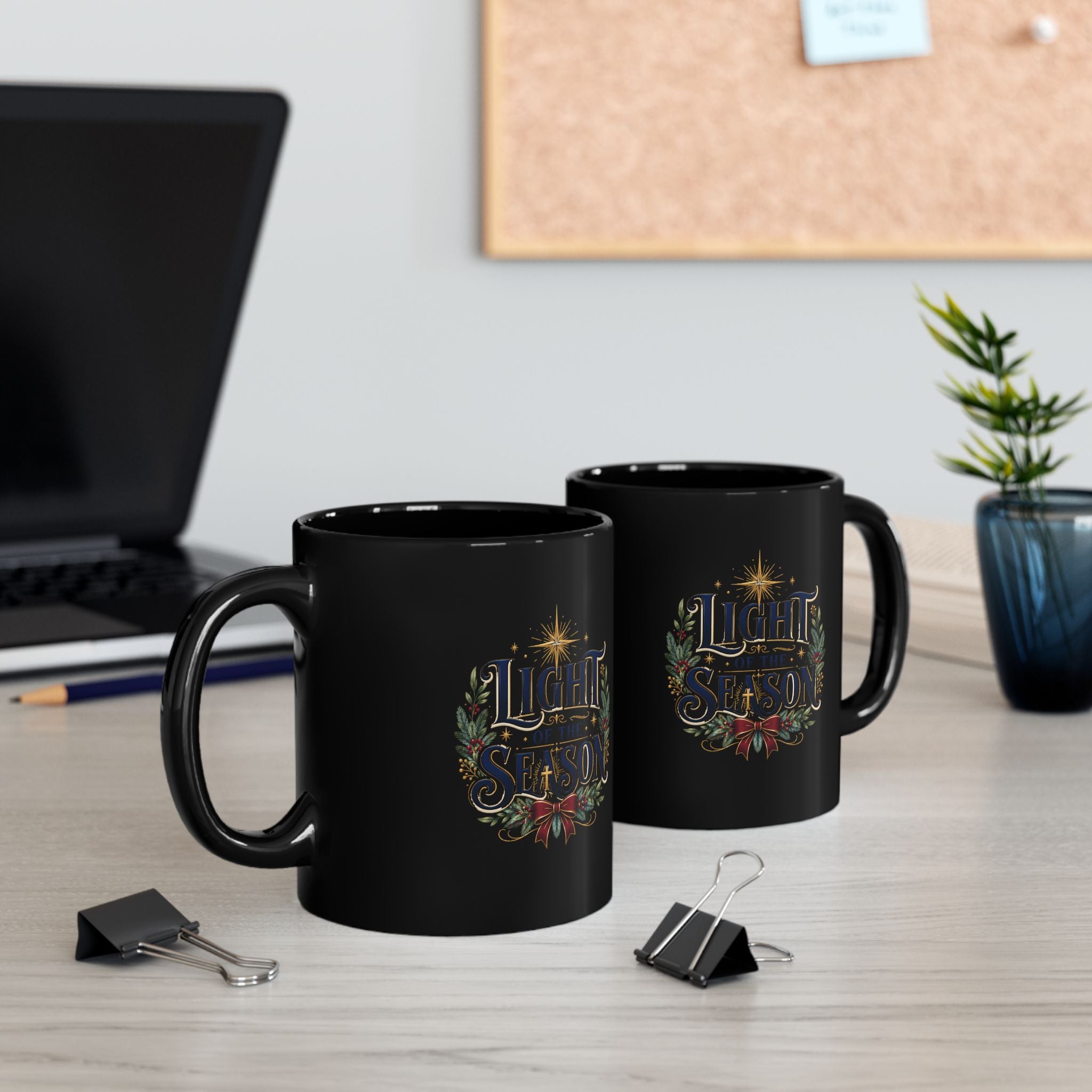 Christmas Light the Season Black Coffee Mug — Holiday Decorative Christmas Tea Cup