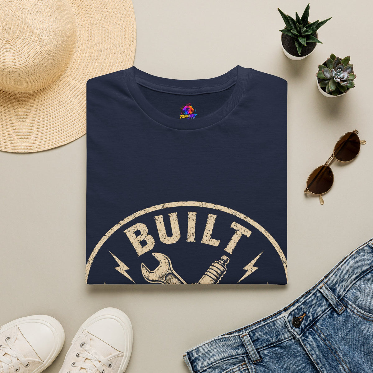 T-Shirt — "Built Not Bought" Vintage Mechanic Graphic
