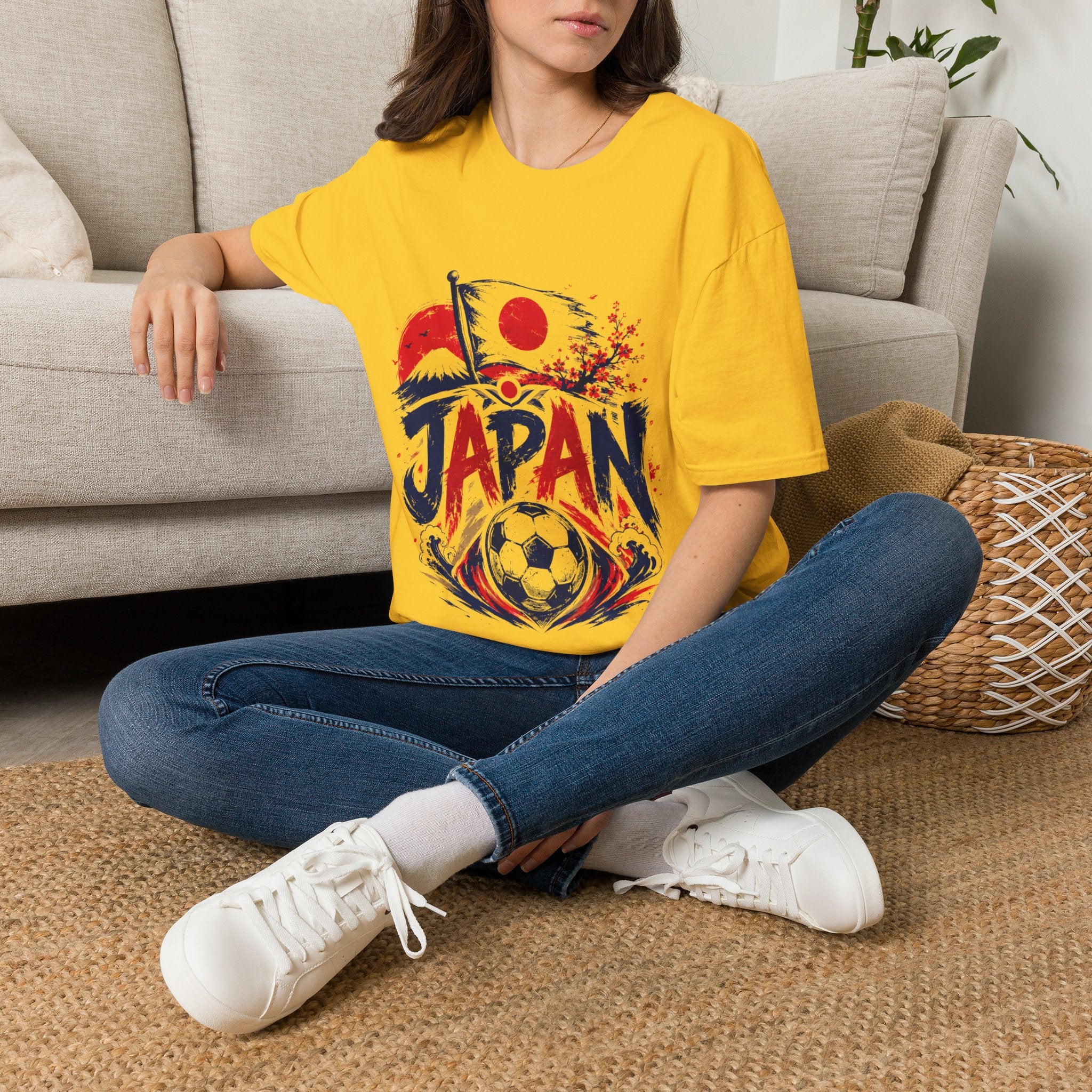 Japan Soccer T-Shirt — Japanese Flag & Cherry Blossom Football Graphic