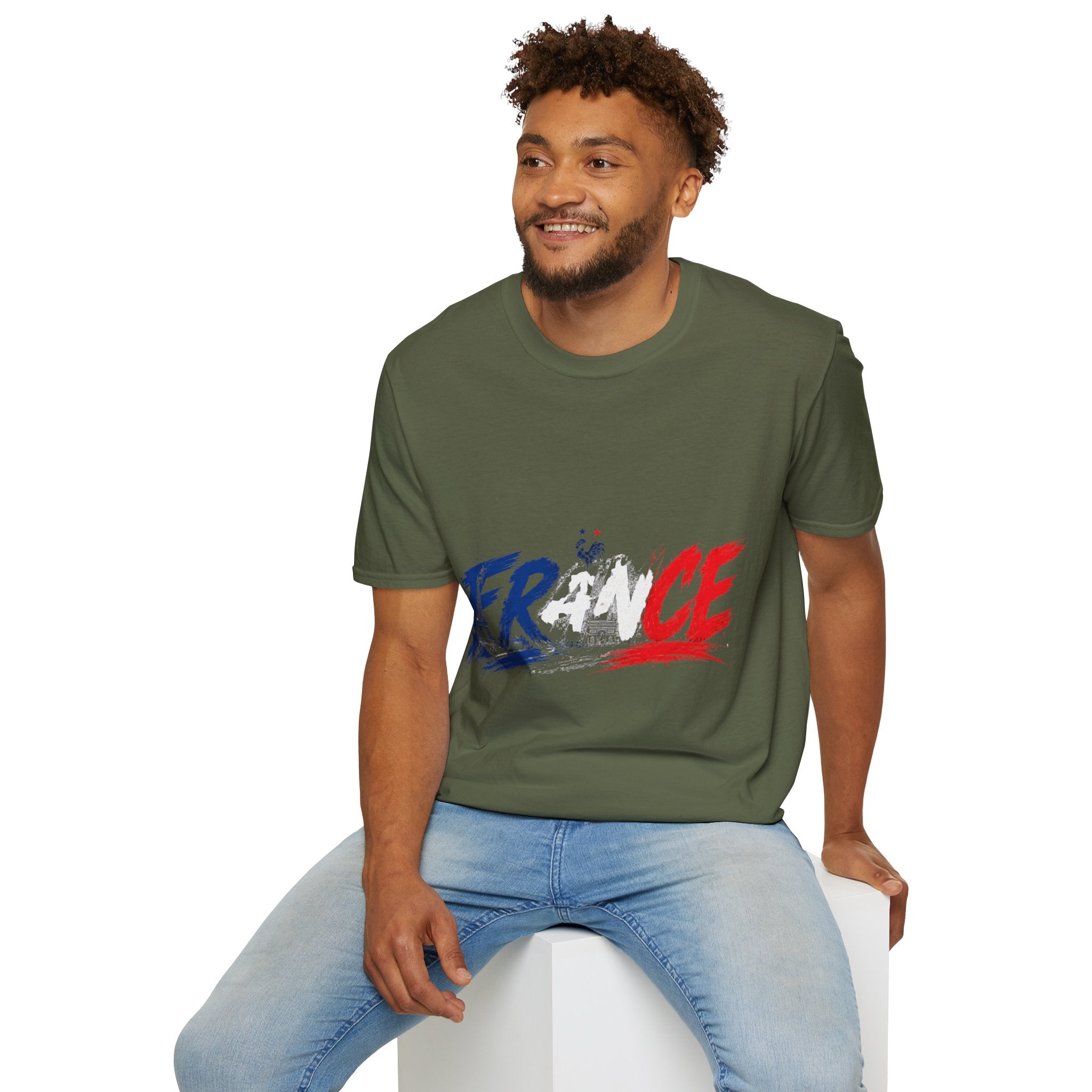 France Brushstroke Graphic T-Shirt — Tricolor Soccer/Travel Fan Tee