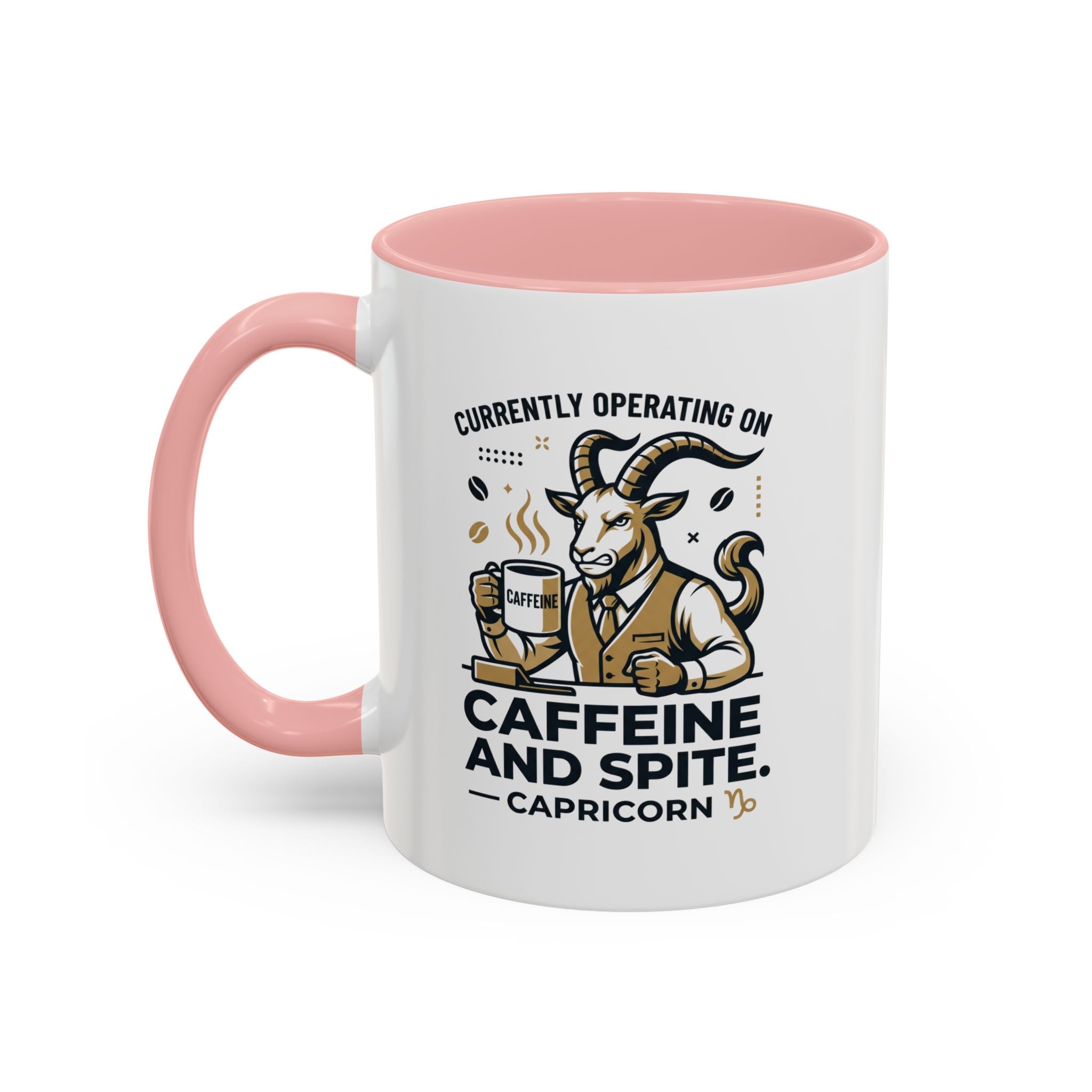 Capricorn Coffee Mug — “Currently Operating on Caffeine and Spite” Accent Mug (11/15oz)