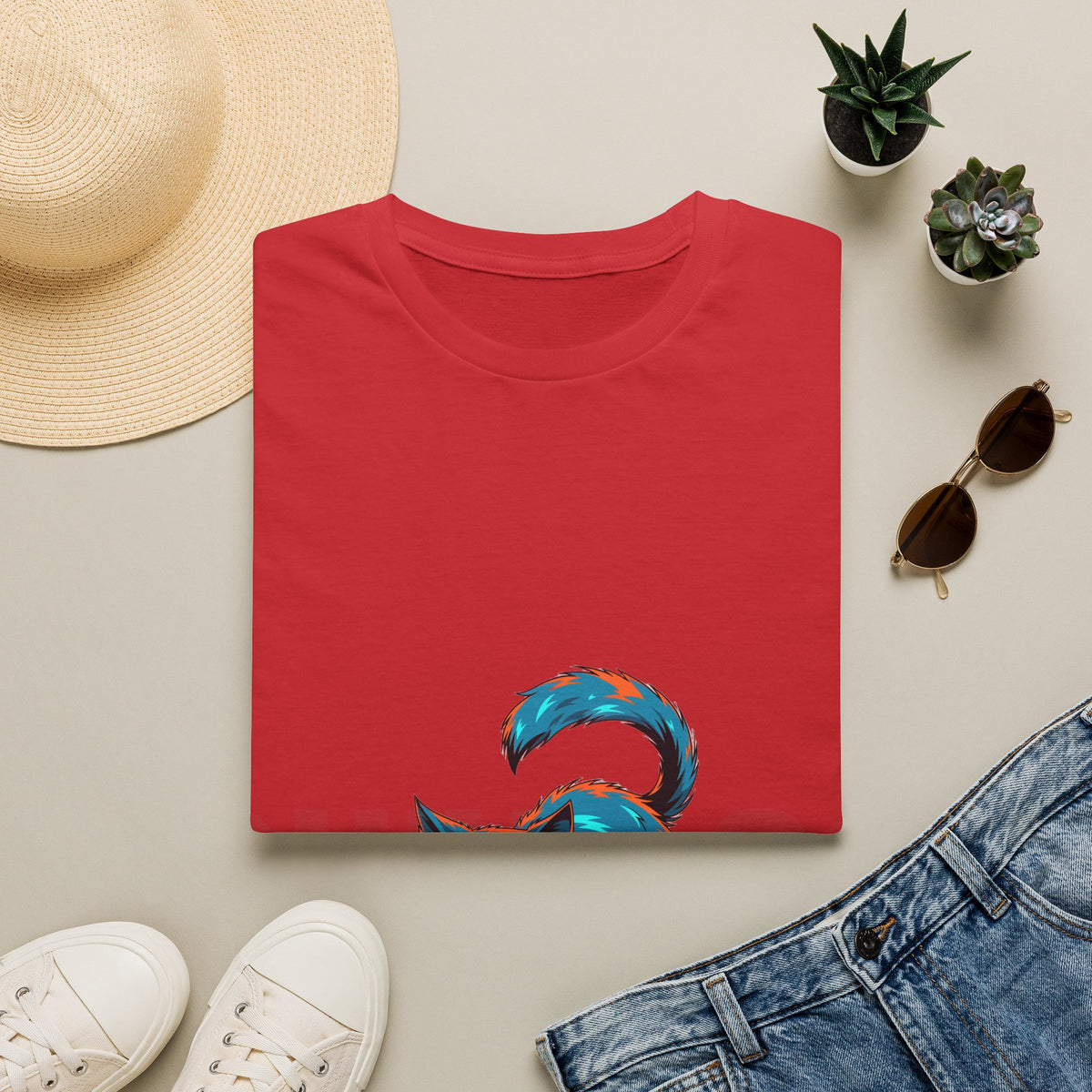 Aesthetic Abstract Blue Cat Artistic Illustration White Graphic Tee - Trending Now - September 2026
