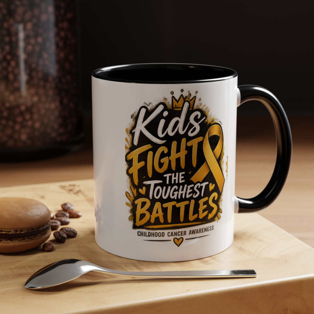 Kids Fight The Toughest Battles Accent Coffee Mug — Childhood Cancer Awareness 11/15oz