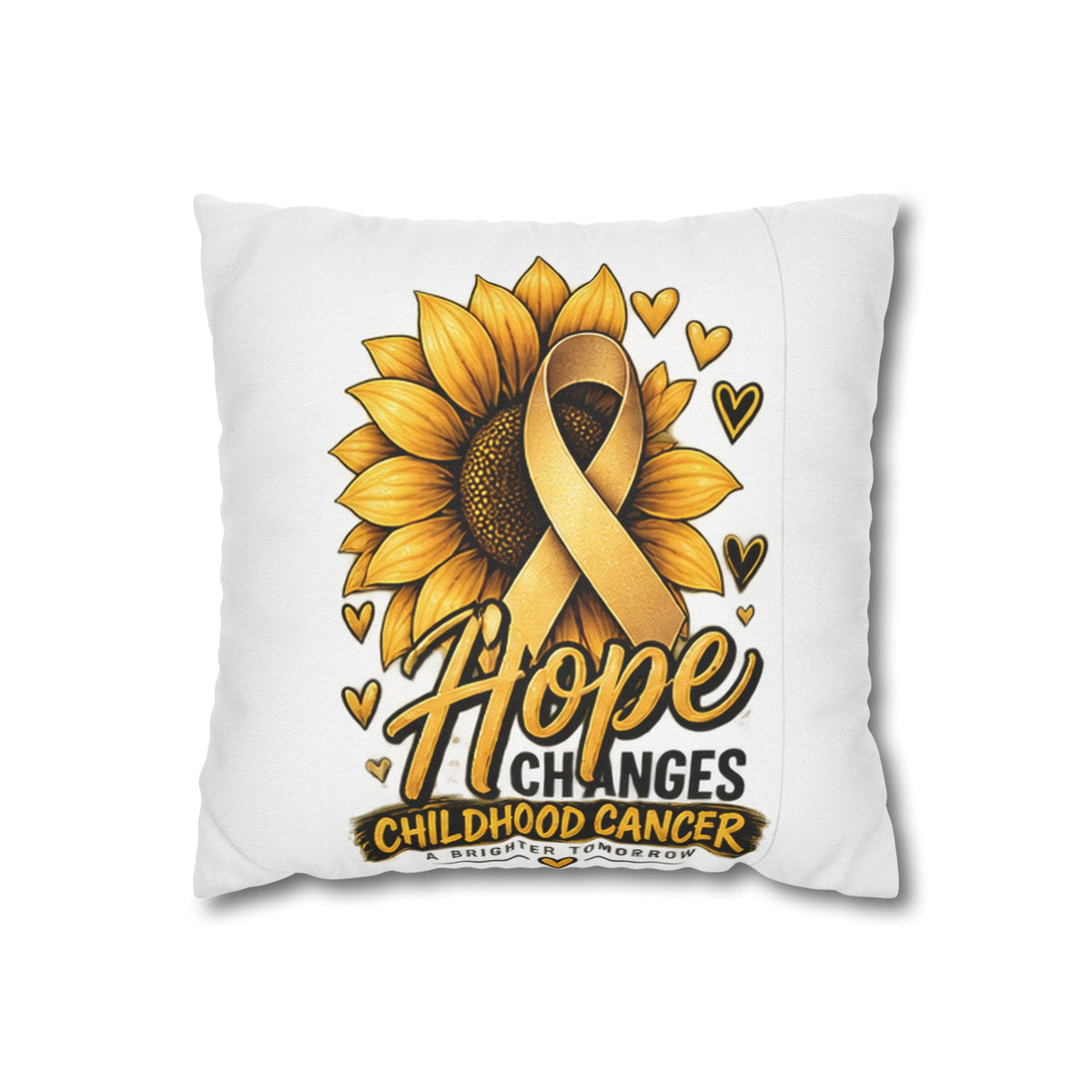 Childhood Cancer Awareness Pillow — "Hope Changes Childhood Cancer" Sunflower Ribbon Cushion