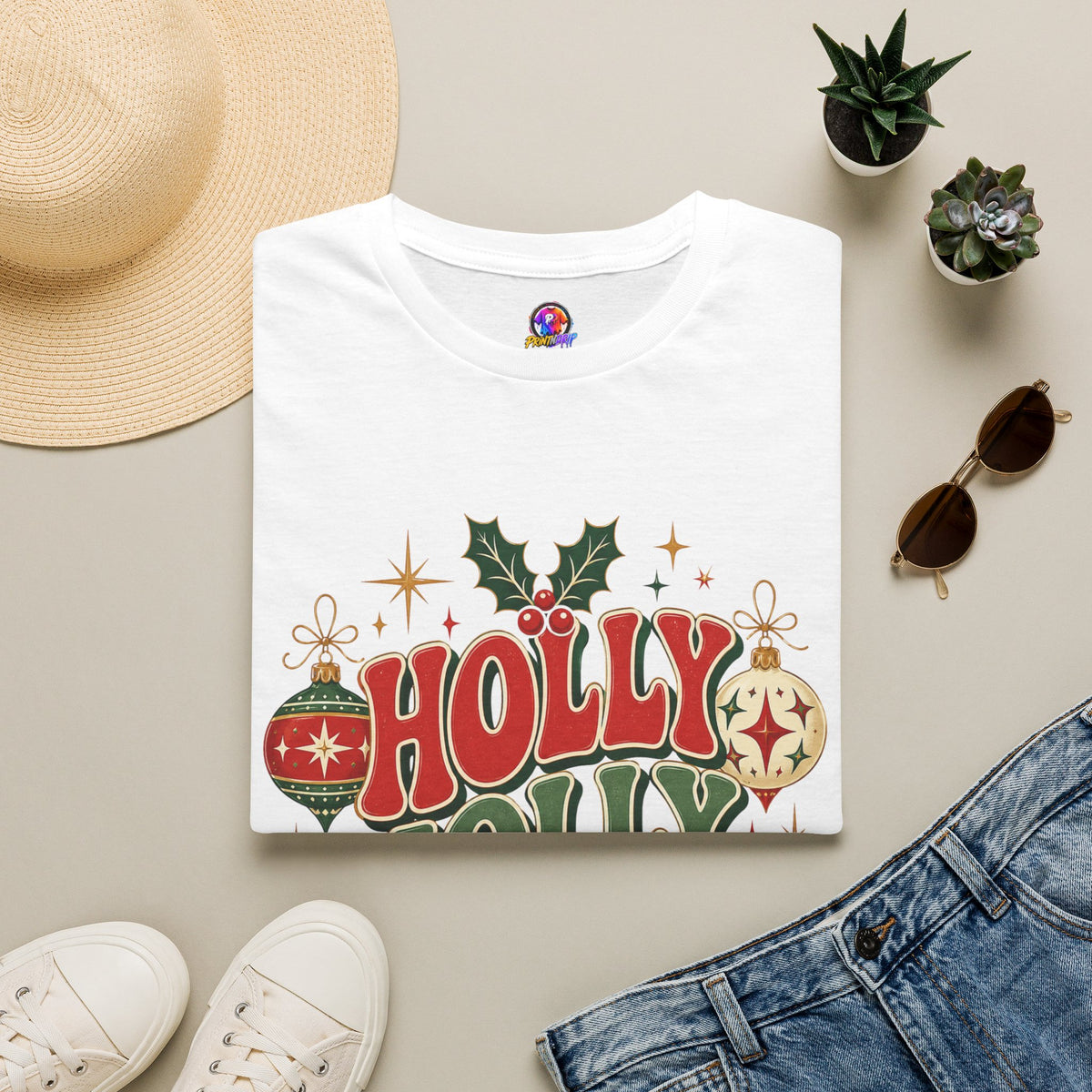 Holly Jolly Club Christmas T-Shirt — Retro Holiday Ornament Tee