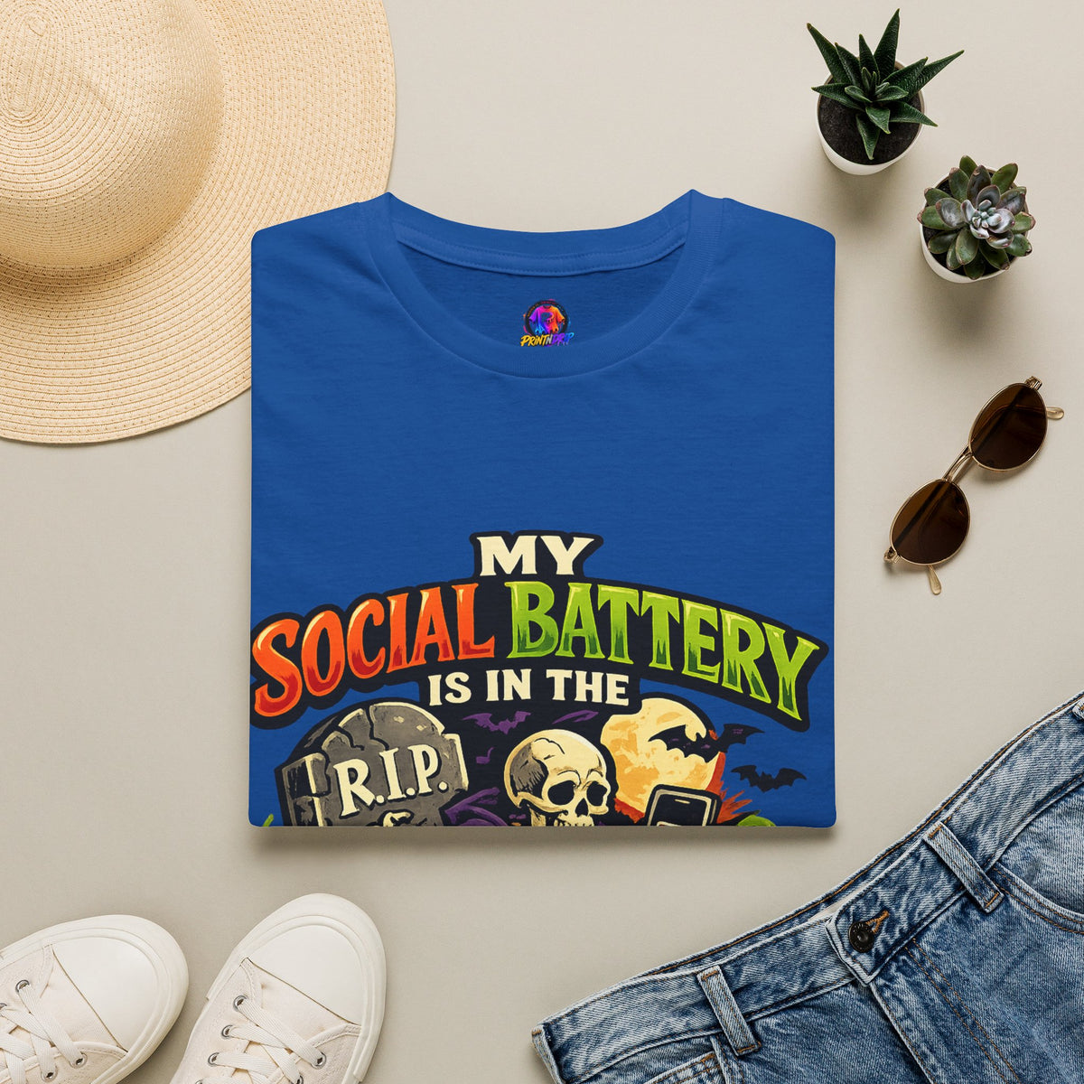 Halloween My Social Battery Unisex Softstyle T-Shirt