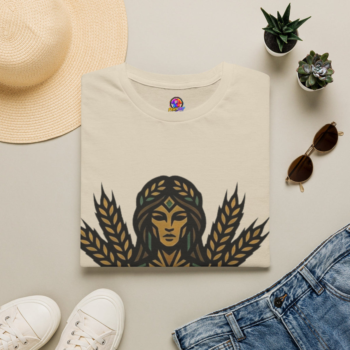 Harvest Goddess T-Shirt — Wheat Spirit Floral Pagan Shirt