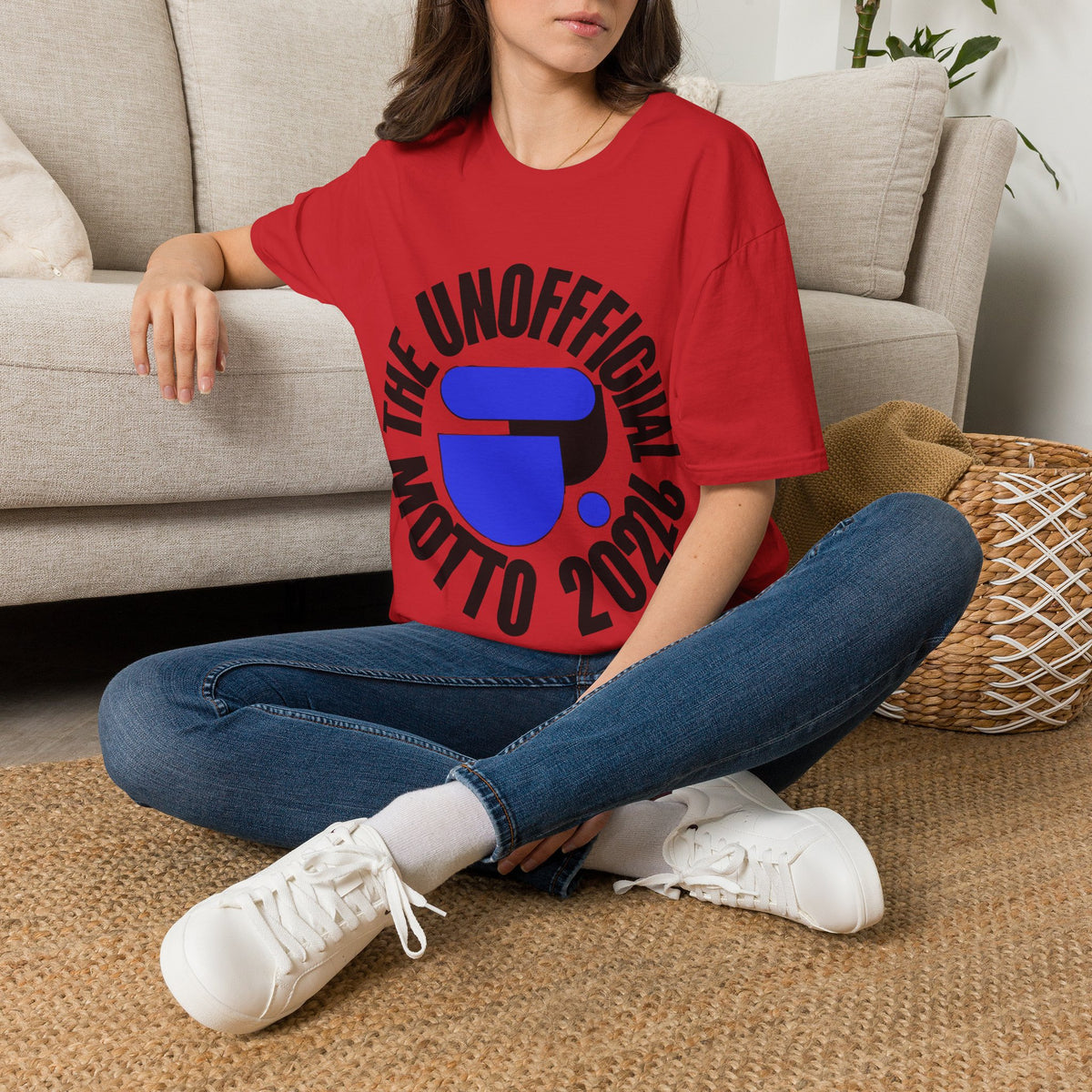 "The Unofficial Motto 2026" Retro Circular Tee | Blue Abstract Emblem T-Shirt - Trending Now - September 2026