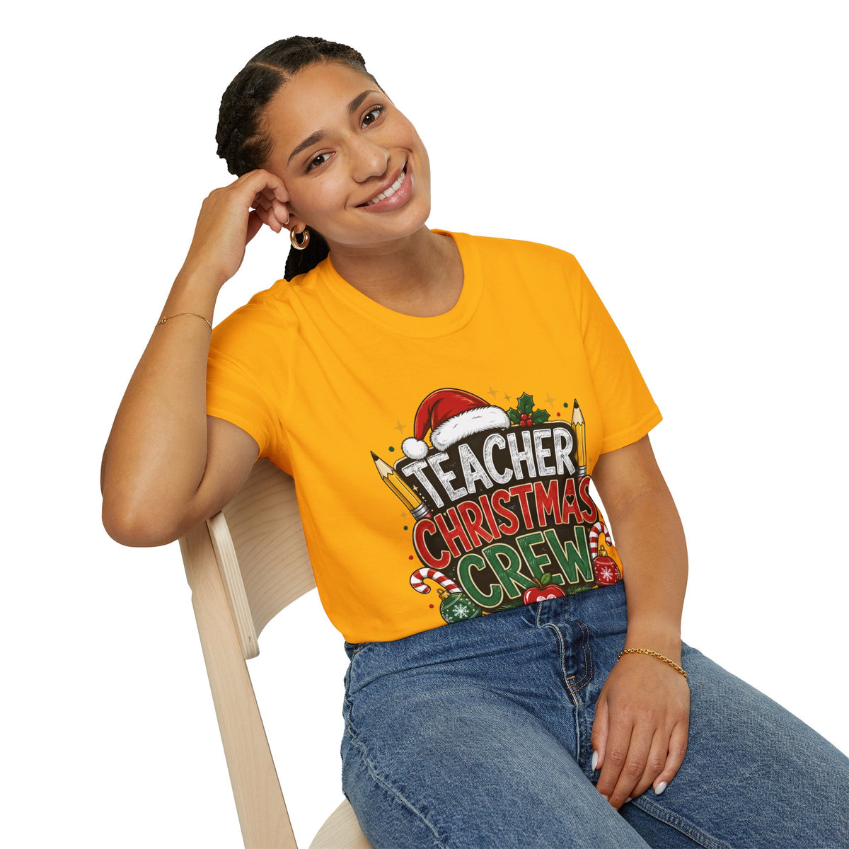 Teacher Christmas Crew T-Shirt — Holiday School Staff Tee with Santa Hat & Pencils
