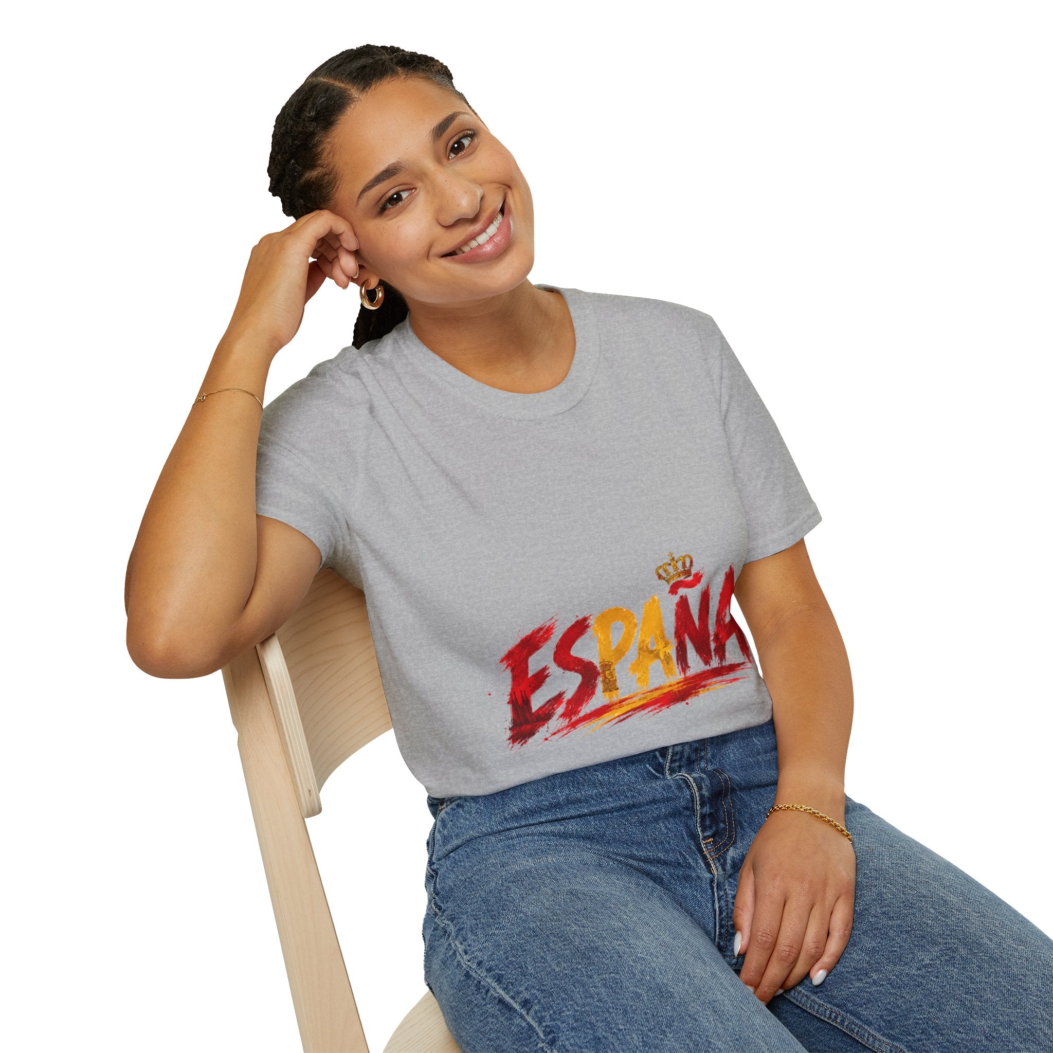 Spain  Graphic T-Shirt — Spanish Flag Brushstroke Design with Crown