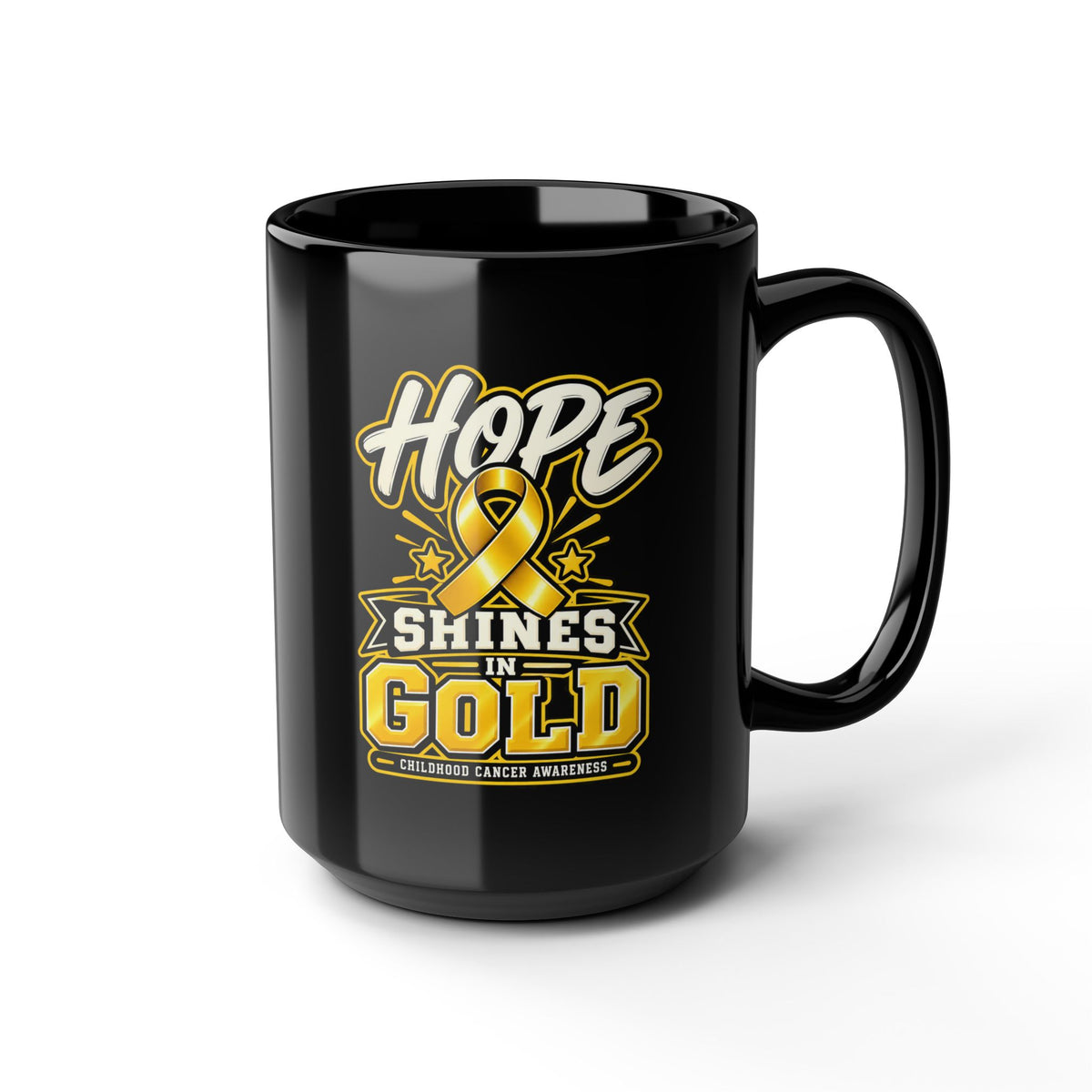 Hope Shines in Gold Awareness Mug — Childhood Cancer Support (11oz/15oz)