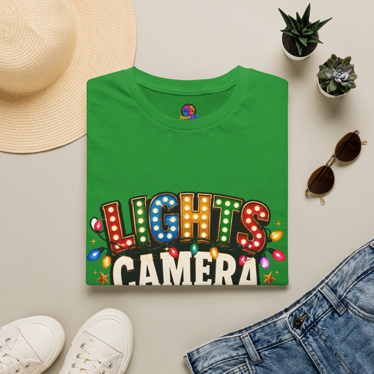 Lights Camera Christmas T-Shirt — Retro Marquee Holiday Tee