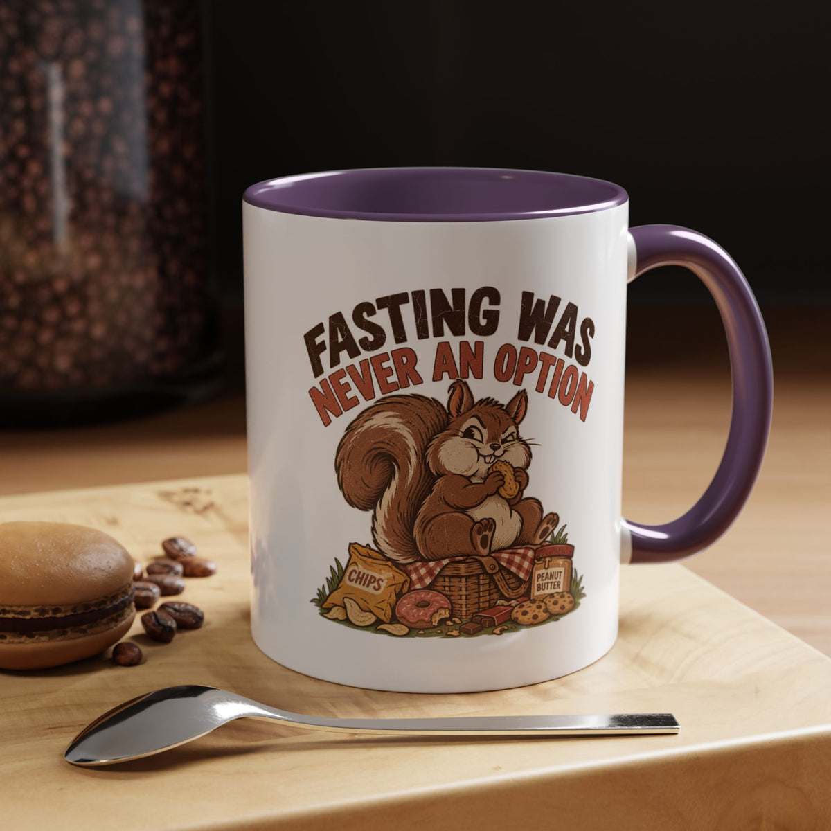 Funny And Witty "Fasting Was Never An Option" Accent Coffee Mug (11, 15oz)