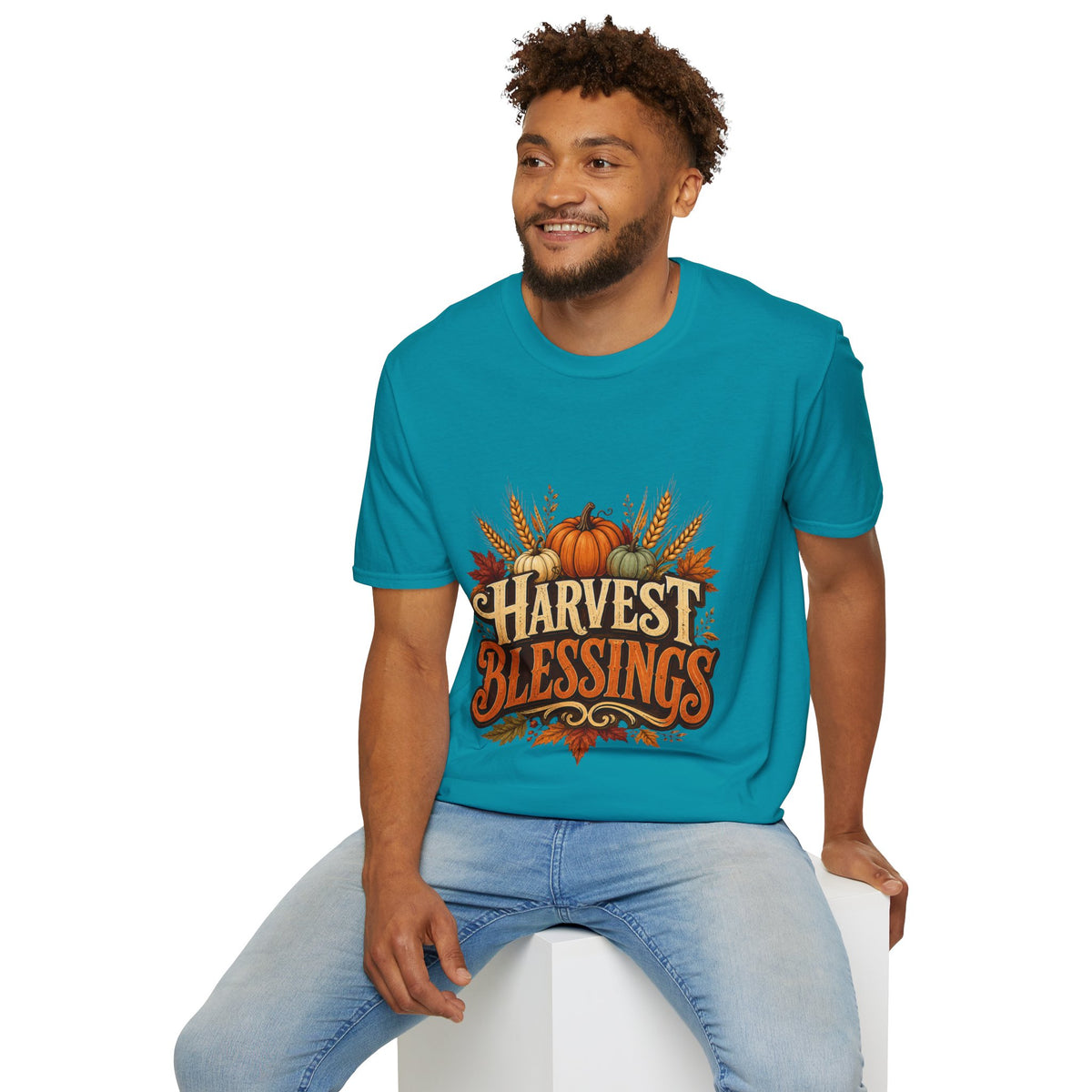 Thanksgiving T-Shirt Harvest Blessings T-Shirt — Fall Pumpkin & Wheat Autumn Tee