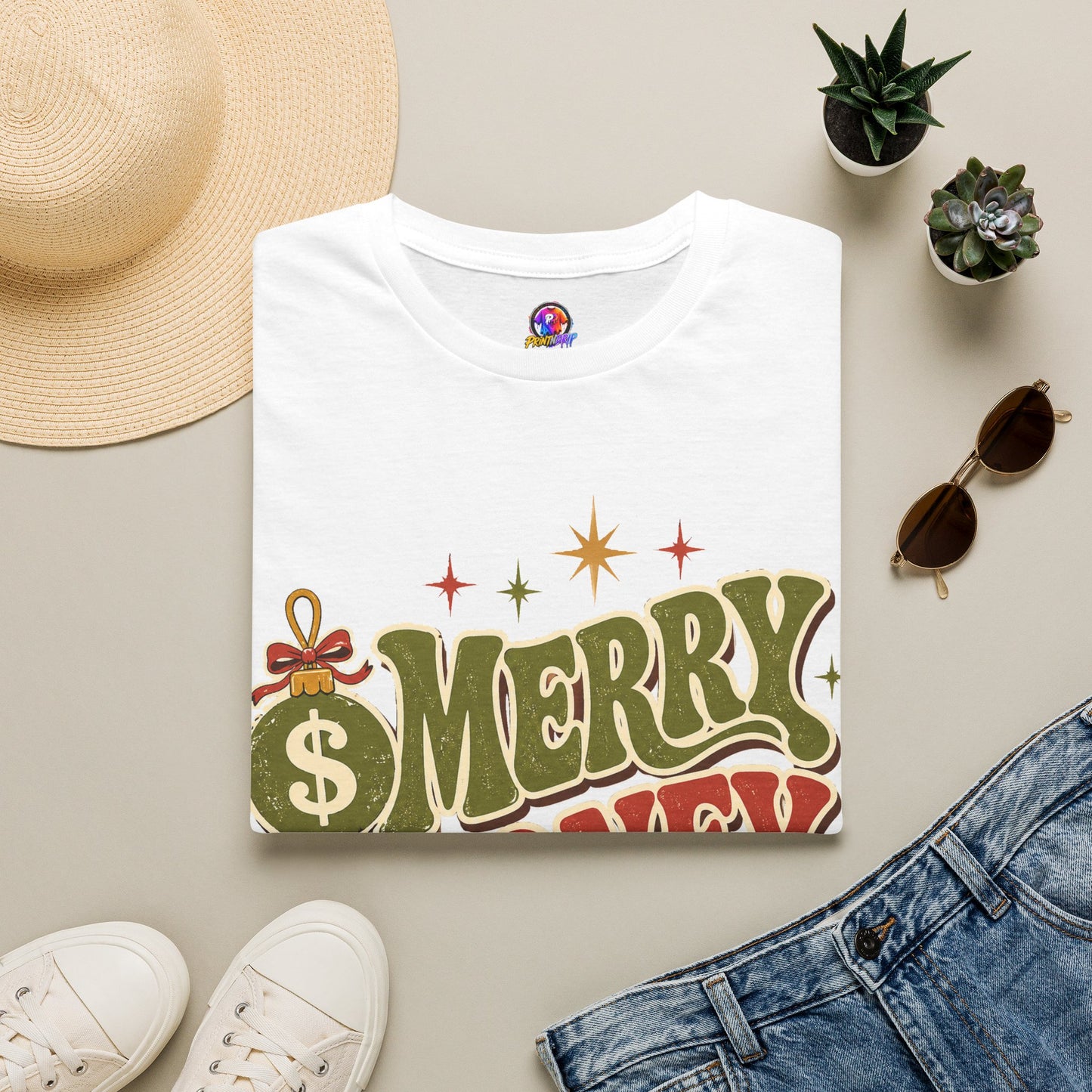 Merry Money Mood T‑Shirt — Retro Holiday Graphic Tee