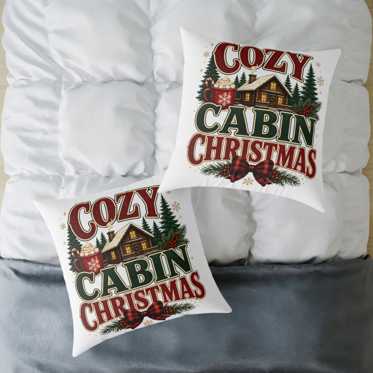 Cozy Cabin Christmas Pillow — Rustic Holiday Lodge Throw Pillow