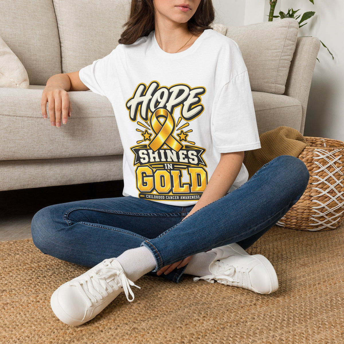 Hope Shines in Gold T-Shirt — Childhood Cancer Awareness Tee