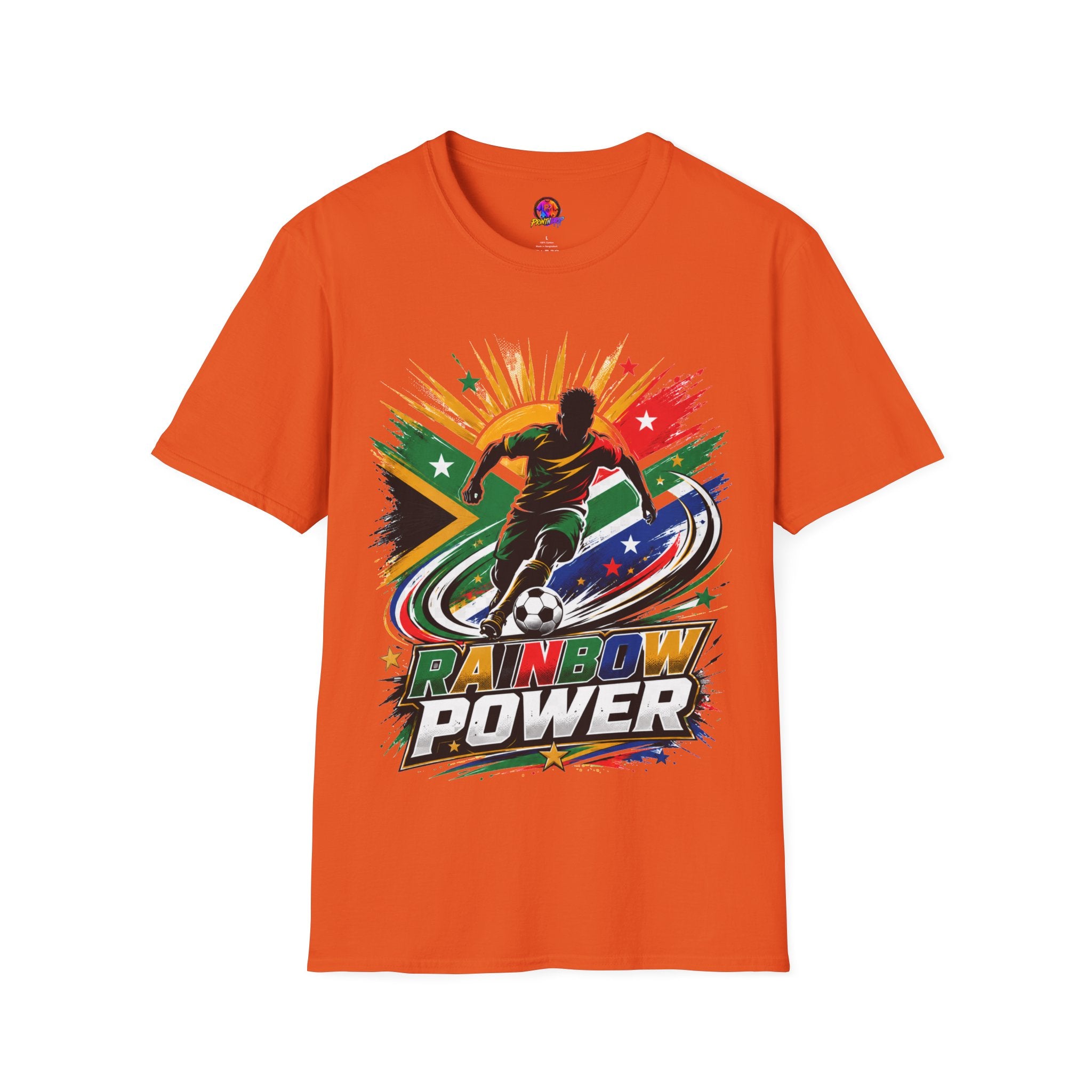 South Africa Soccer Rainbow Power T-Shirt — Colorful Football Player Graphic Tee