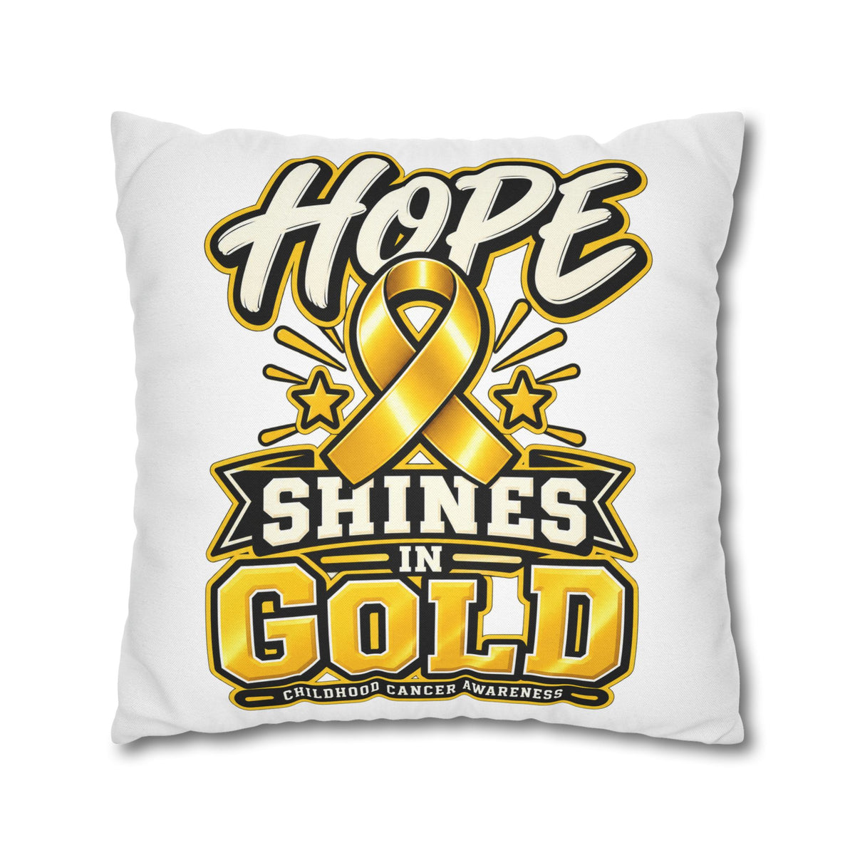 Hope Shines in Gold Pillowcase — Childhood Cancer Awareness Ribbon Decorative Pillow