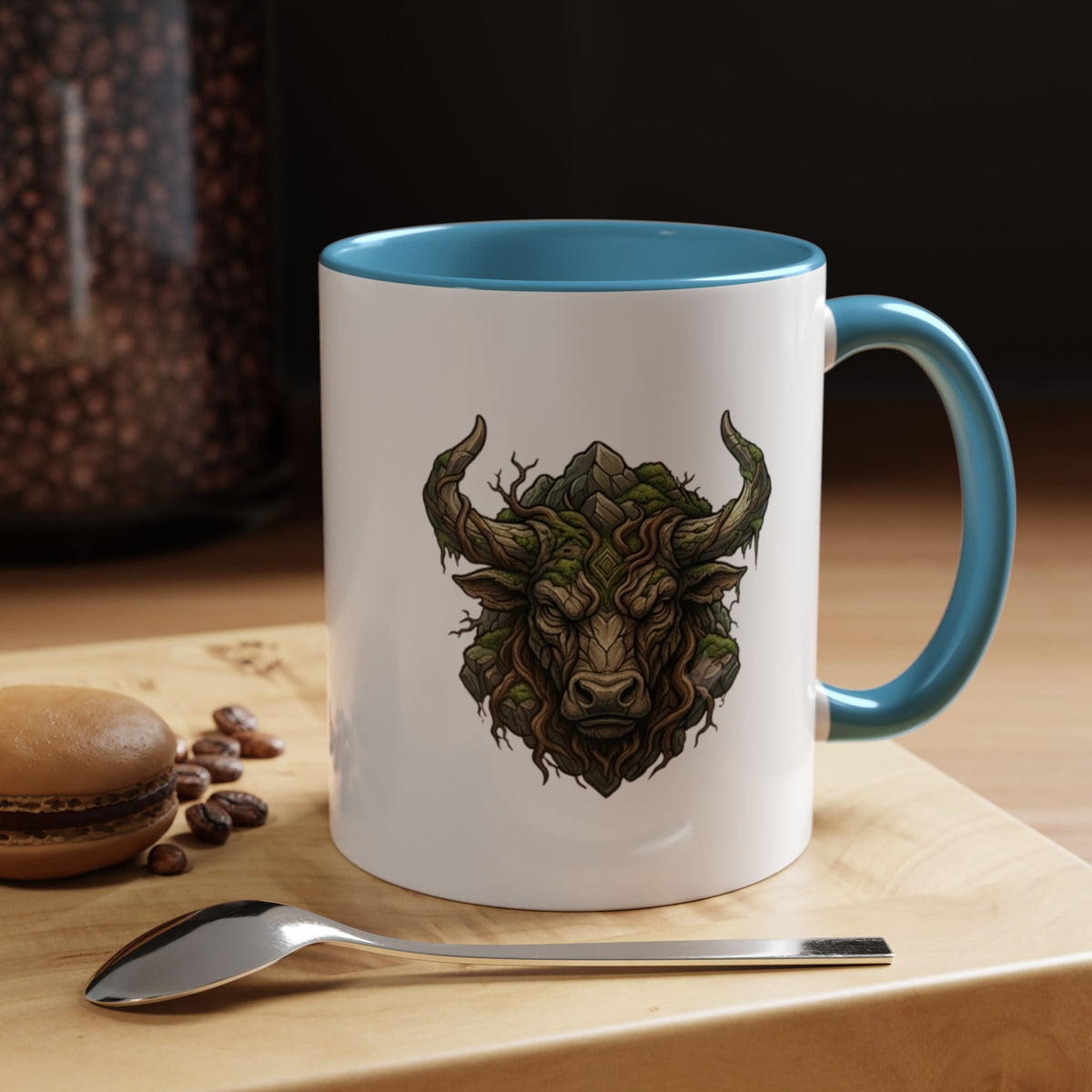 Taurus Bull Nature Coffee Mug — Rustic Green Bull Head Accent Mug