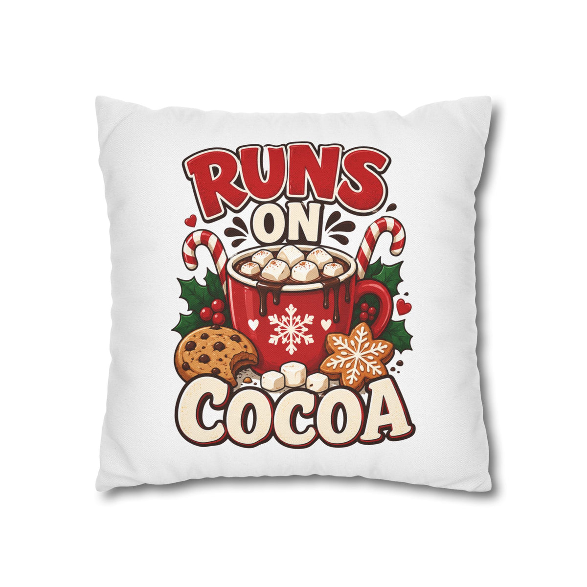 Christmas Runs on Cocoa Decorative Pillowcase — Hot Chocolate Holiday Throw Pillow