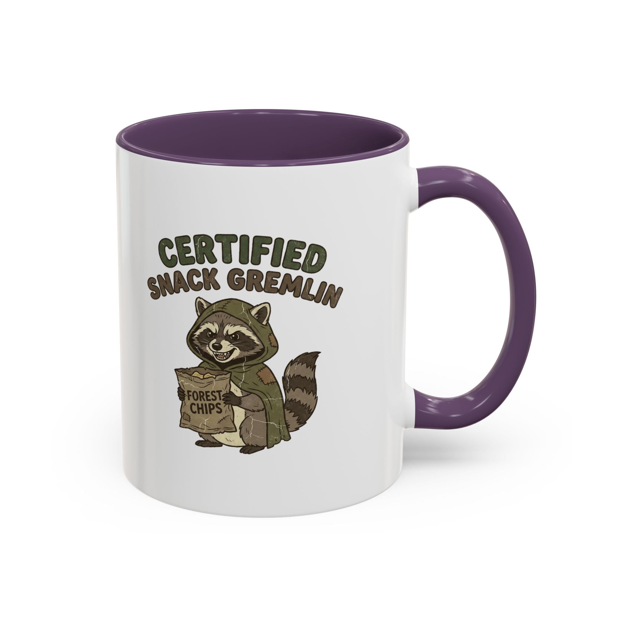 Funny Certified Snack Gremlin Coffee Mug — Cute Raccoon Snack Lover Accent Mug